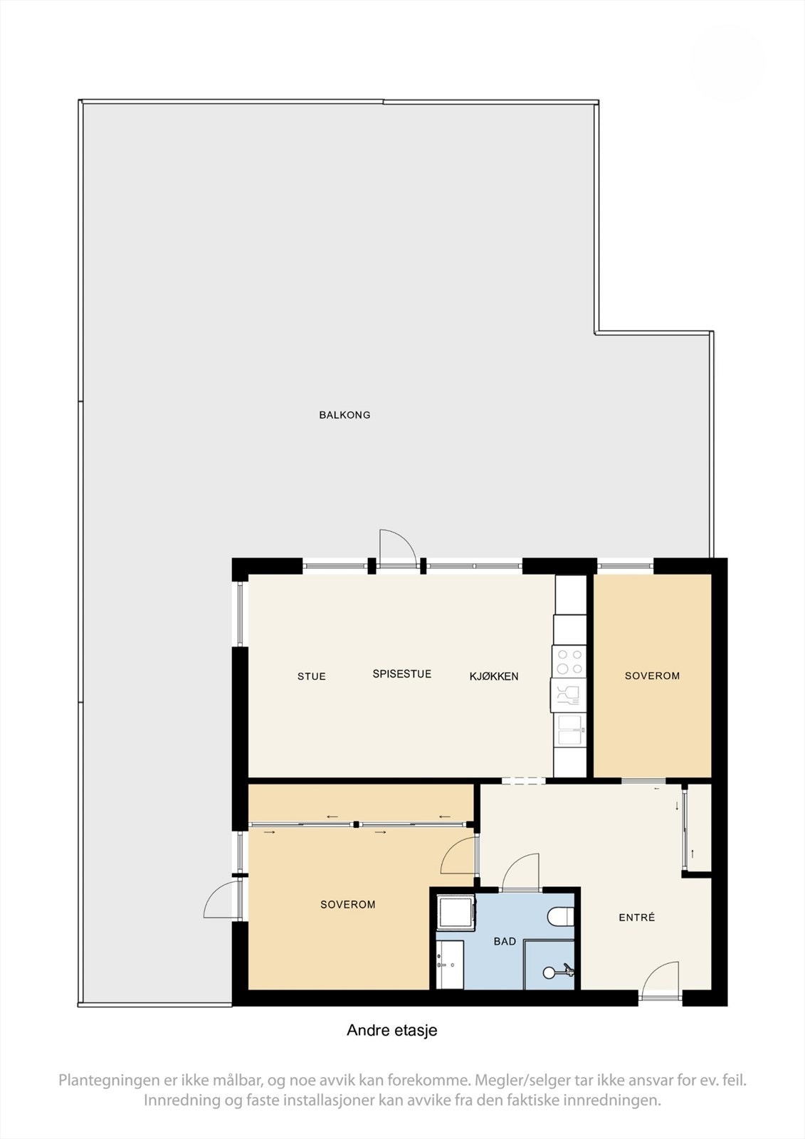 Plantegning. Terrassen strekker seg fra sør til vest til nord. Dette gjør at man har fantastiske uteplasser med meget gode solforhold på sommerhalvåret. Galleribilde