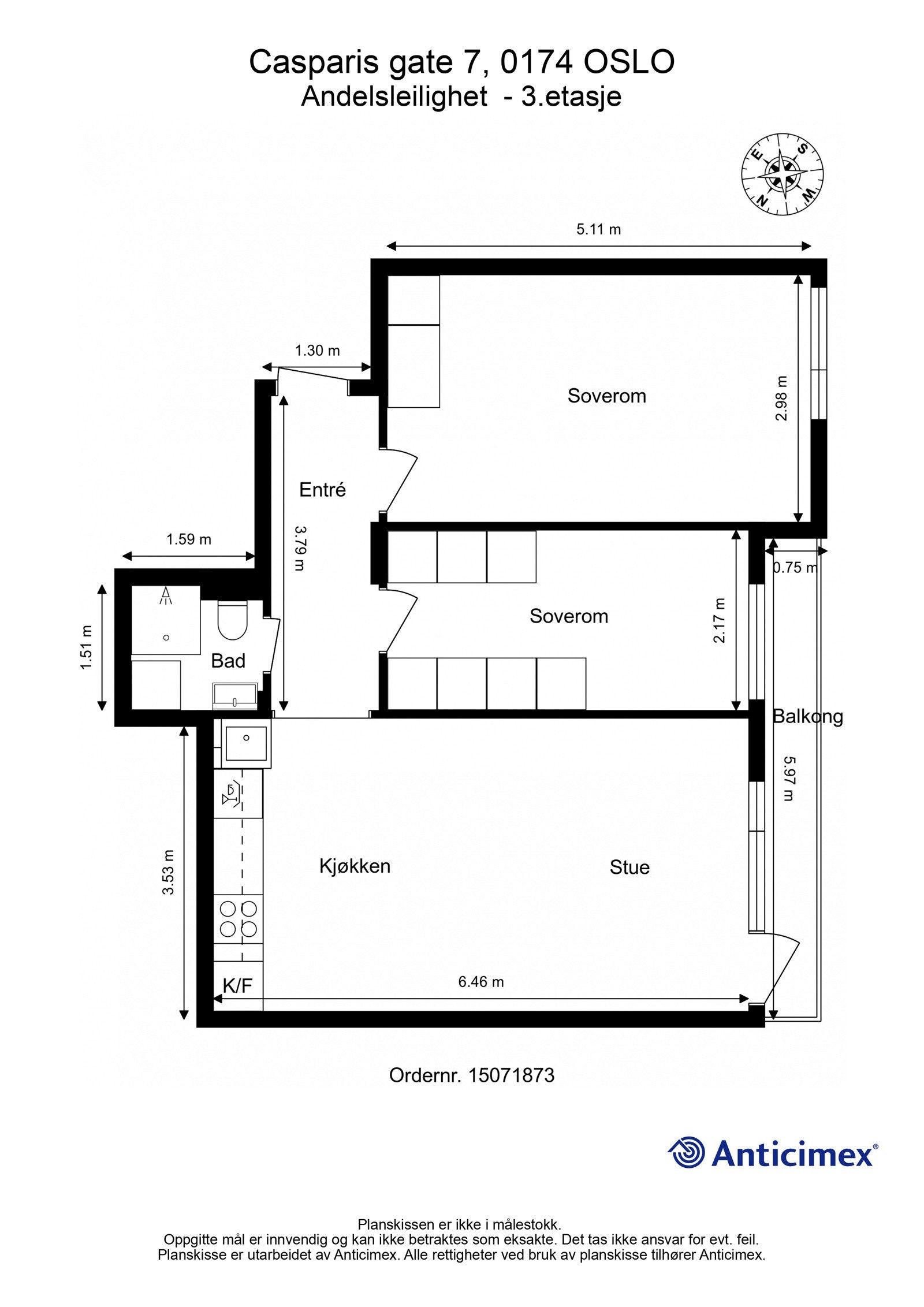 Plantegning med mål. Galleribilde