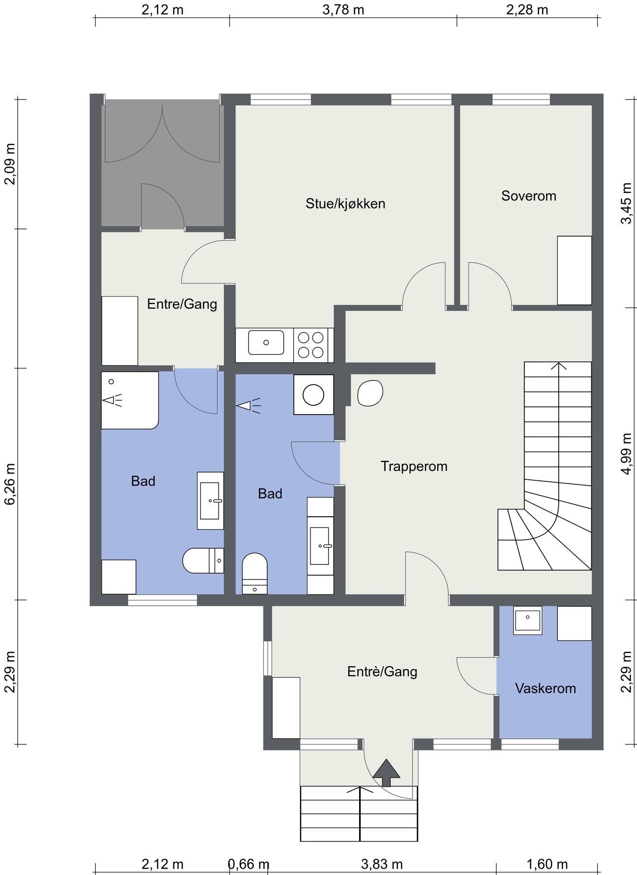 Alternativ plantegning med 1-roms utleiedel. Galleribilde