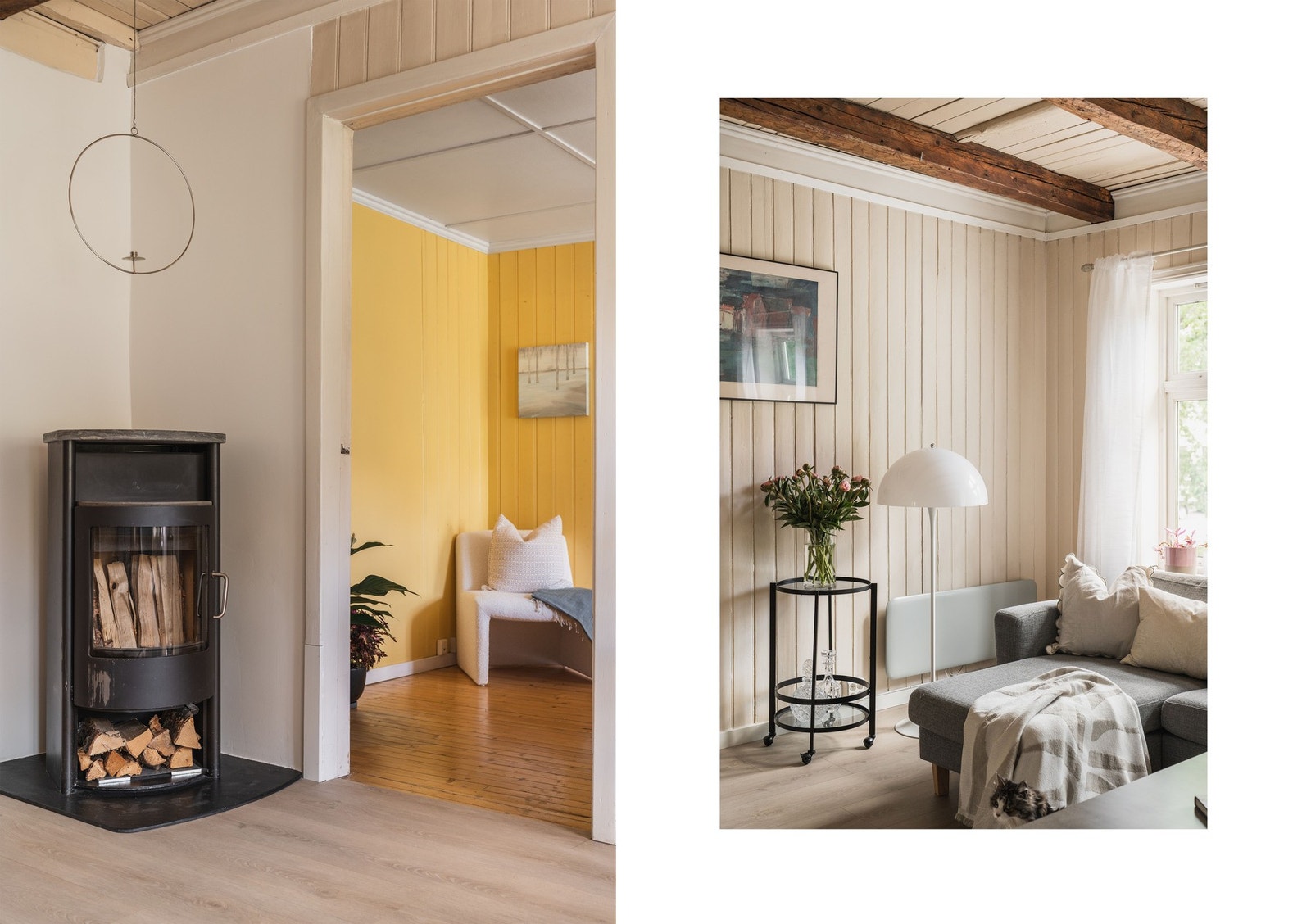 Det ble i 2024 satt inn ny vedovn i stuen. Det er i tillegg bergvarme i gulv på kjøkken, WC og ett av soverommene i 2. etasje (i dag innredet som kontor). Galleribilde