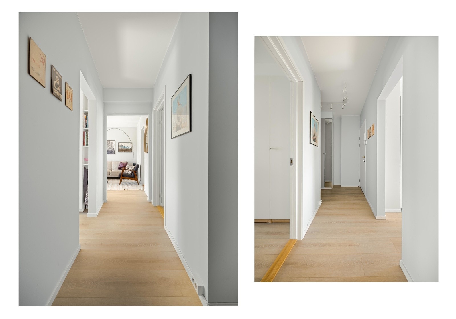 Mellomgangen er innbydende, og gir tilgang til alle rom i leiligheten. Galleribilde