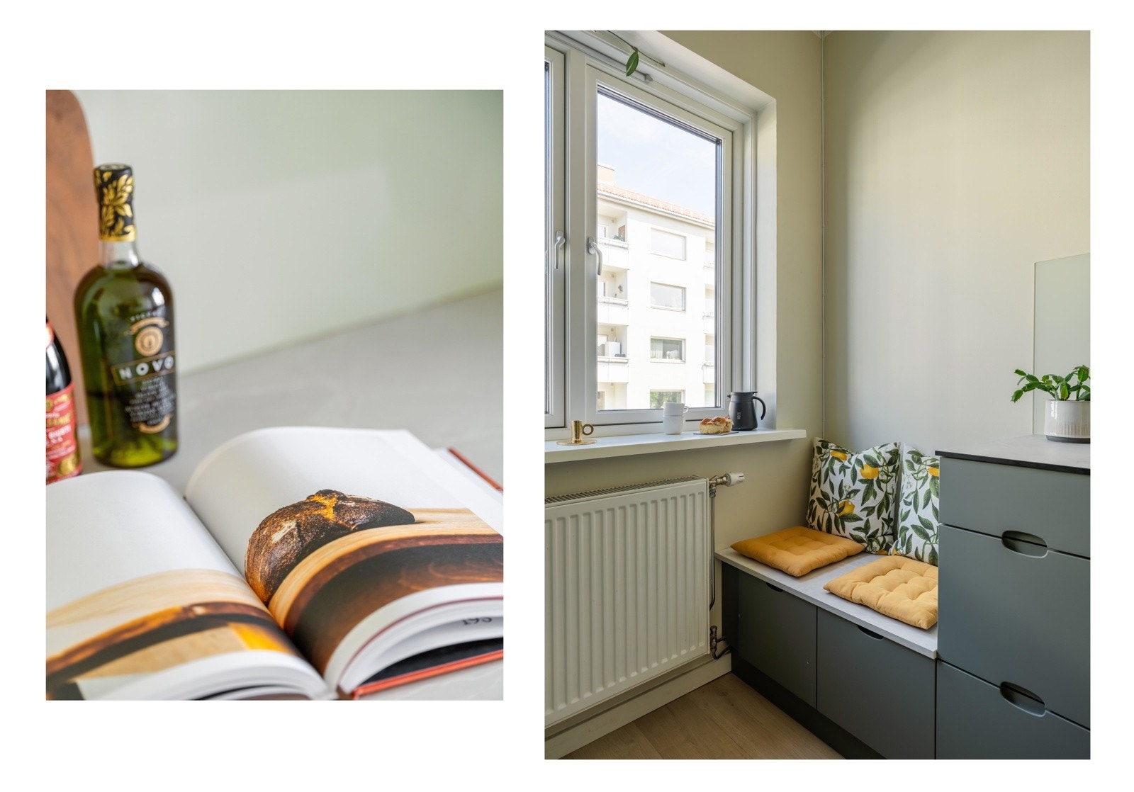 Praktisk plasstilpasset benk i innredningen. Galleribilde