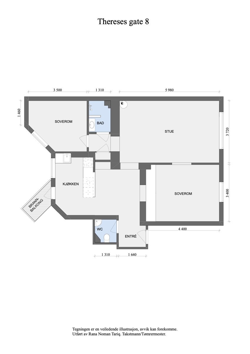 Målsatt plantegning av leiligheten. Galleribilde