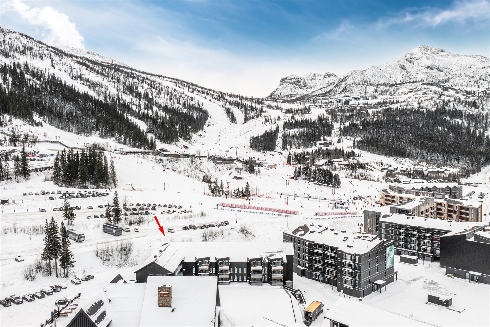 Leiligheten har en ypperlig plassering helt inn i skiløypene i Hemsedal skisenter! Galleribilde