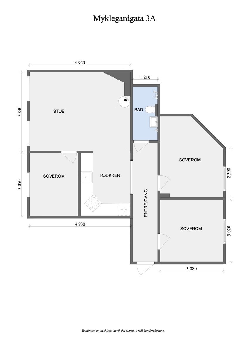 Eksempel på alternativ plantegning - Flytte kjøkken og opprette et soverom til. Galleribilde