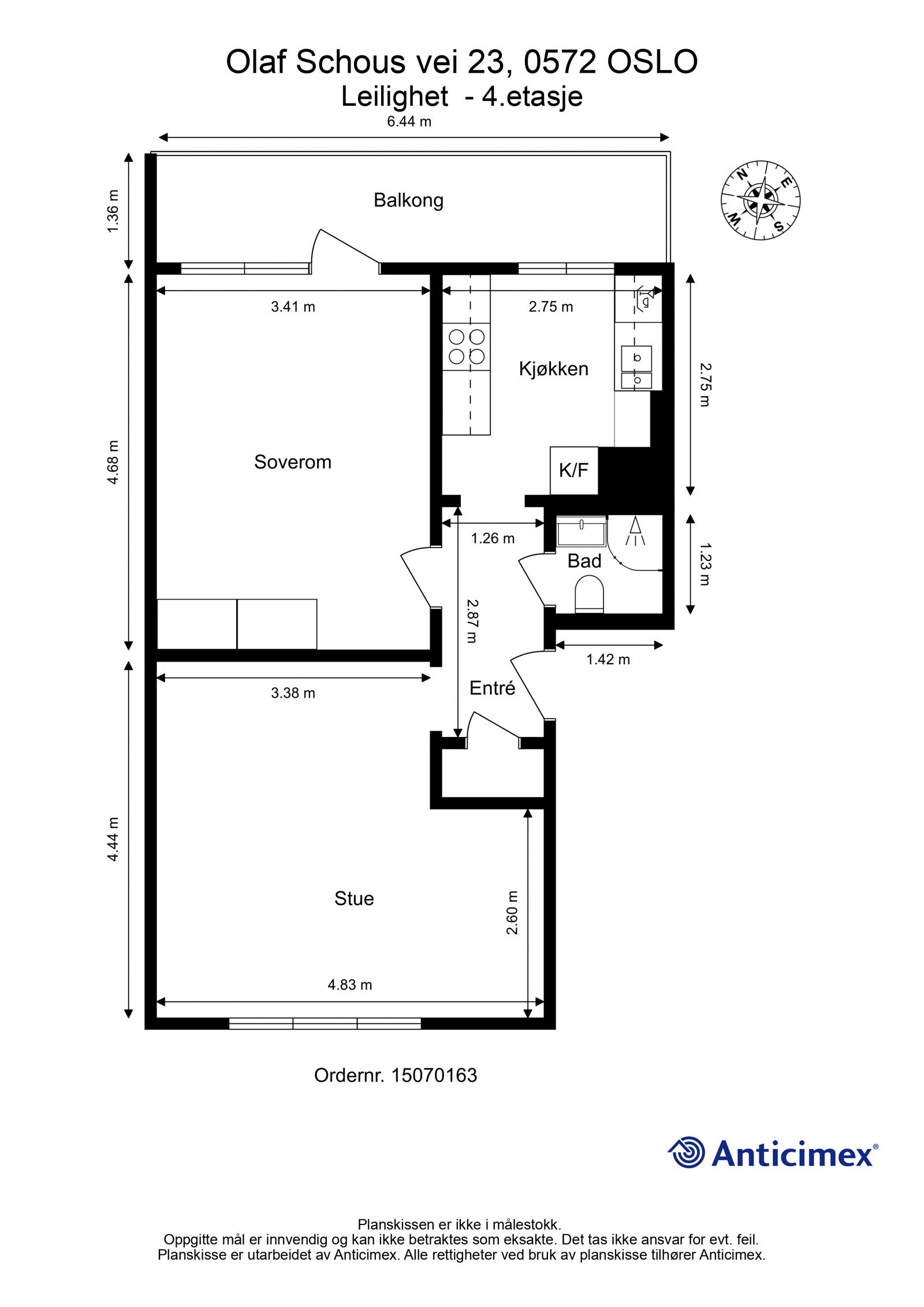 - Plantegning med mål Olaf Schous vei 23 - Galleribilde