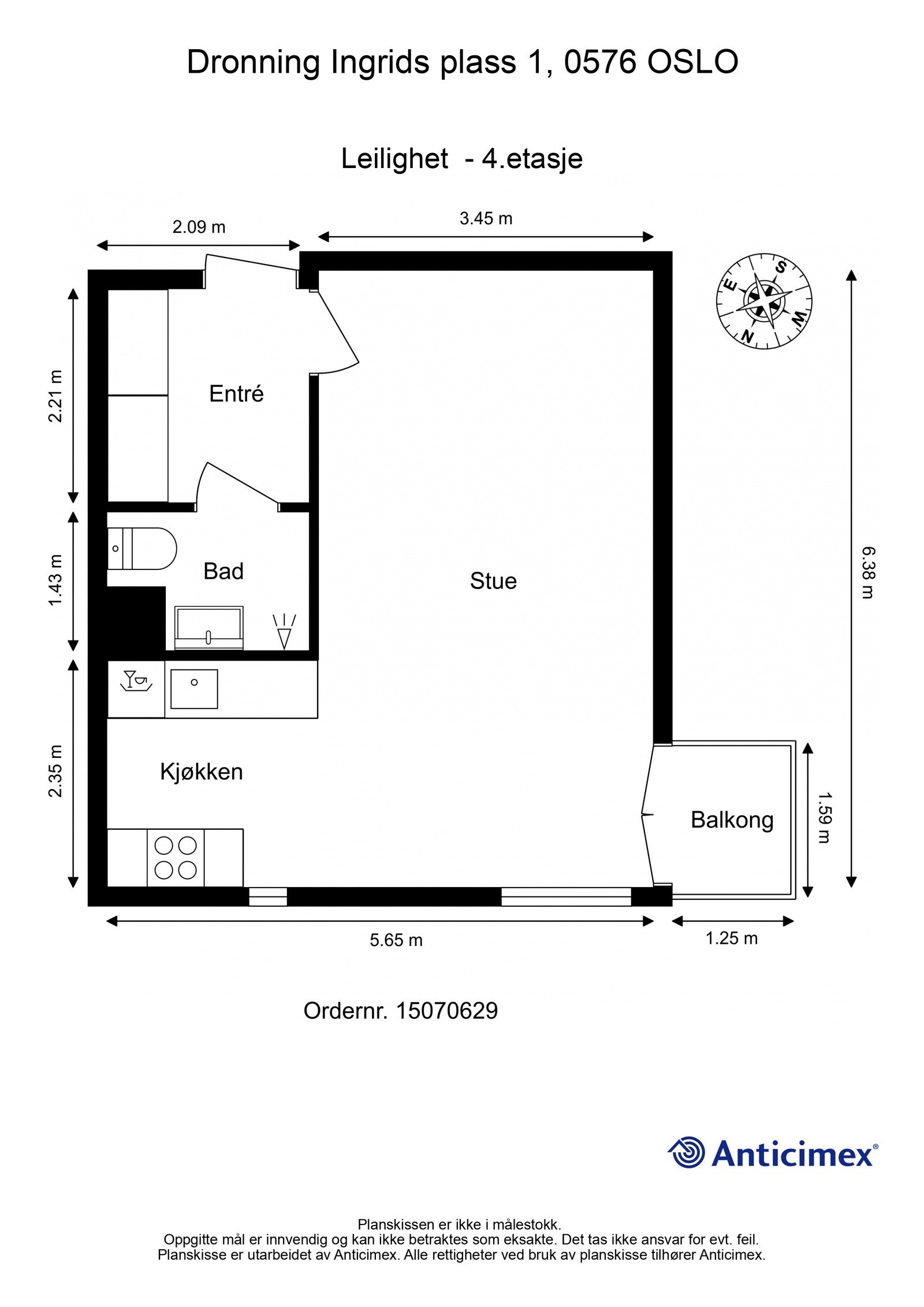 Plantegning med mål. Galleribilde