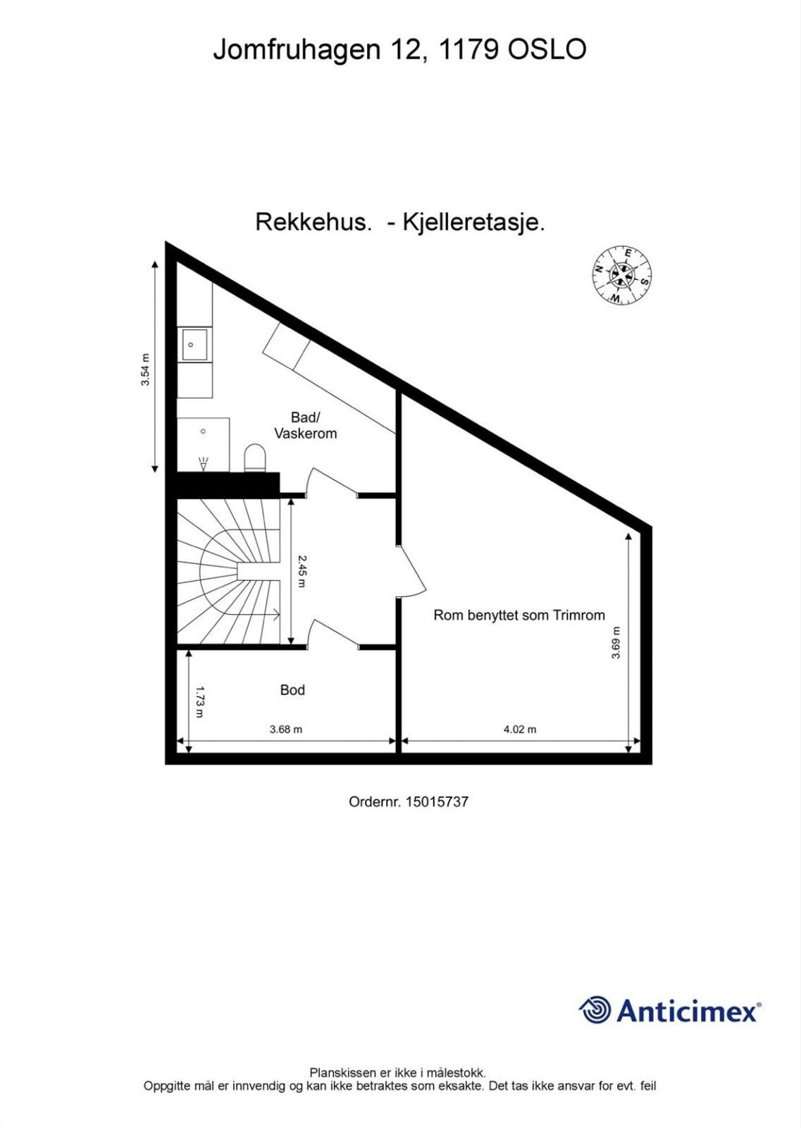 Plantegning kjeller. Lagringsbod i tillegg til sportsbod/trimrom og vaskerom. Galleribilde