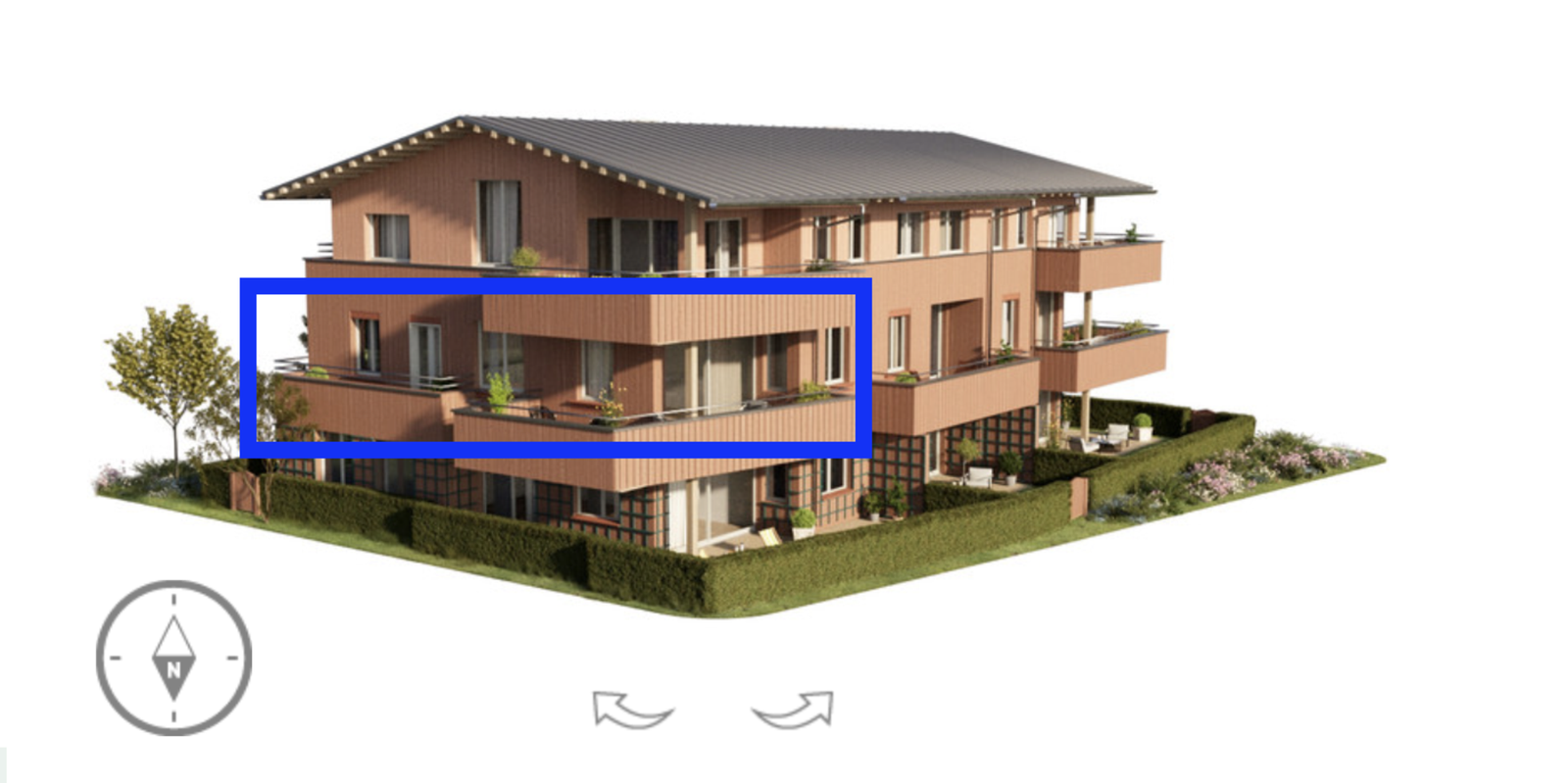 Bildet viser hvor i bygget leiligheten ligger Galleribilde