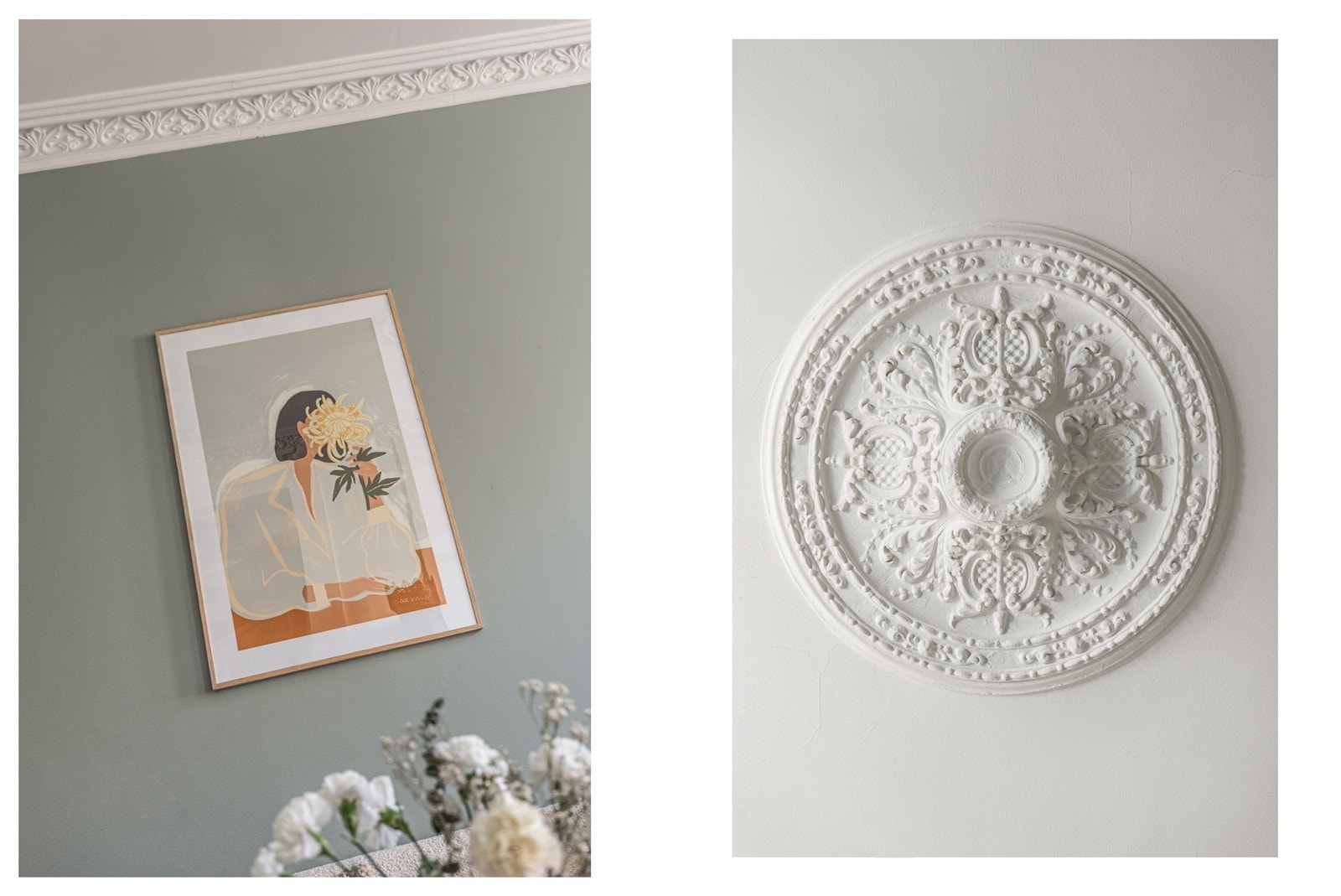 Leiligheten har klassiske og velbevarte detaljer som rosett og stukkatur... Galleribilde