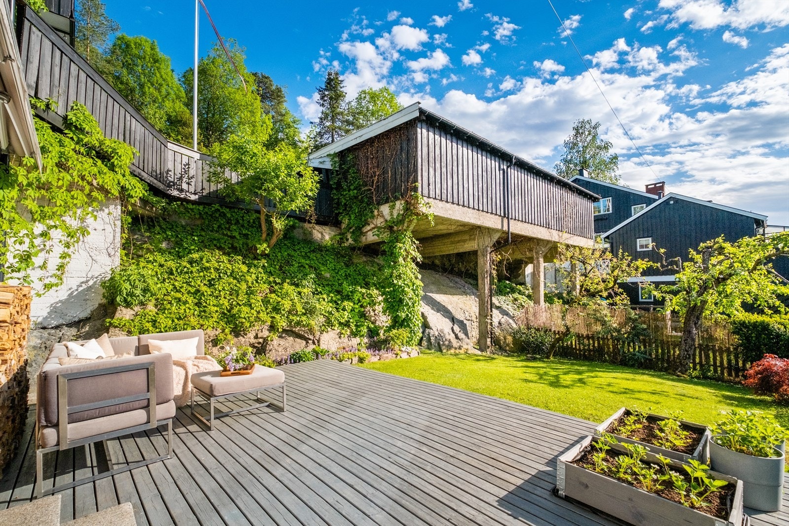 Hyggelig med både kirsebærtre og epletre på tomten. Galleribilde
