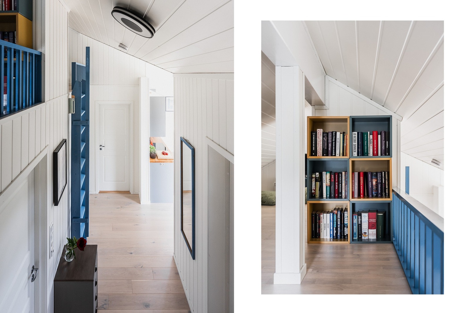 Fra entreen er det stige opp til hems med gulvareal på 26 kvm. hvor det er åpent galleri ned til hovedplanet. Galleribilde