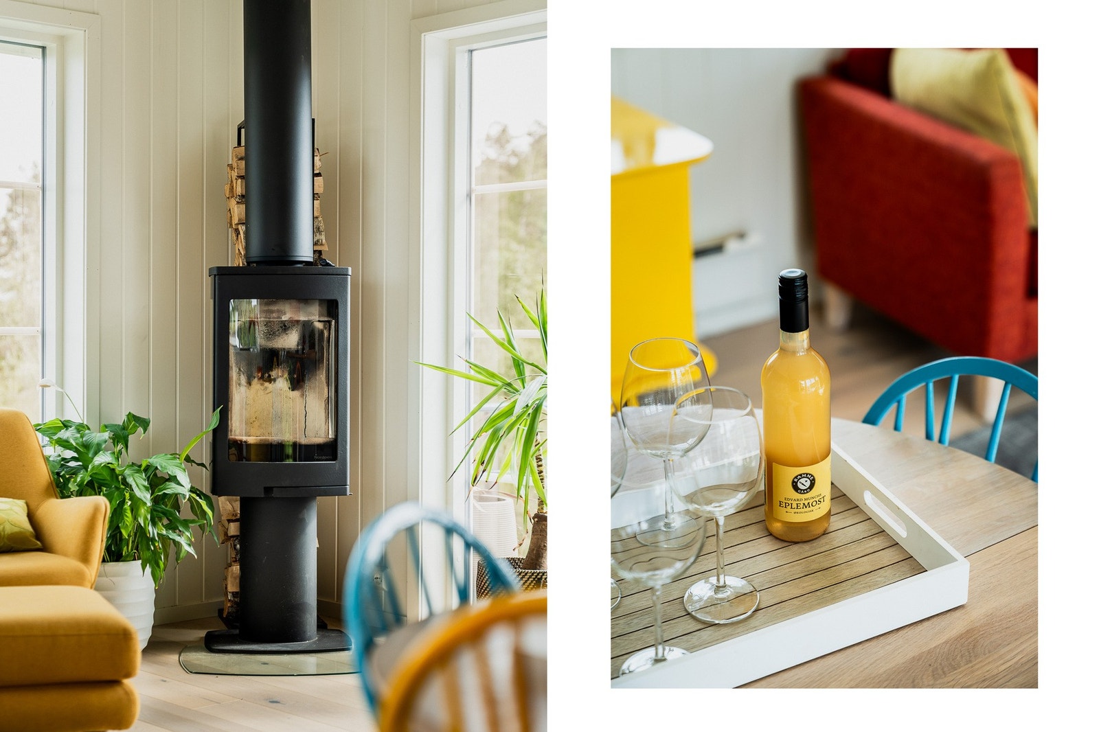 Peisovnen med glass på tre sider, kan nytes både fra sofagruppen og spiseplassen. Galleribilde