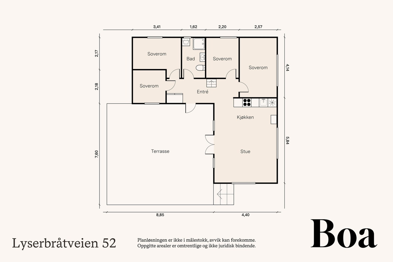 1. etasje: Entré/gang, stue/spisestue/kjøkken, dusj/wc og 4 soverom. Galleribilde