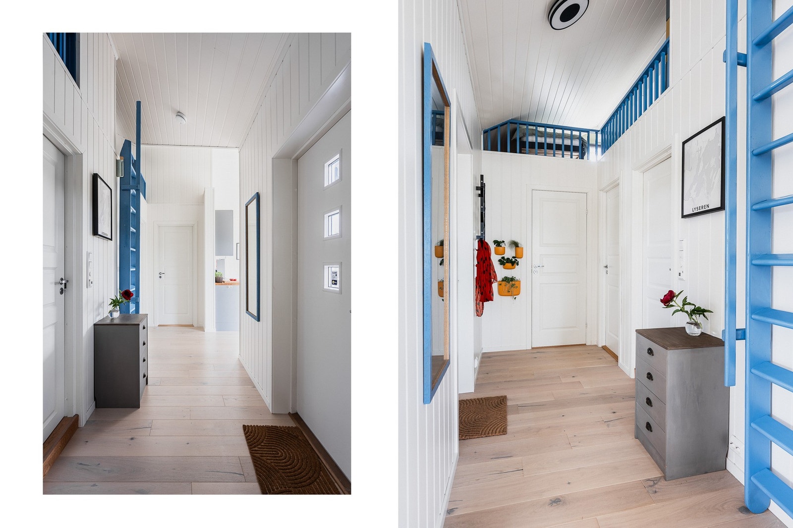 Hytta har adkomst fra terrassen, til en lys og åpen entré med knagger på veggen og plass til entrémøbler. Galleribilde