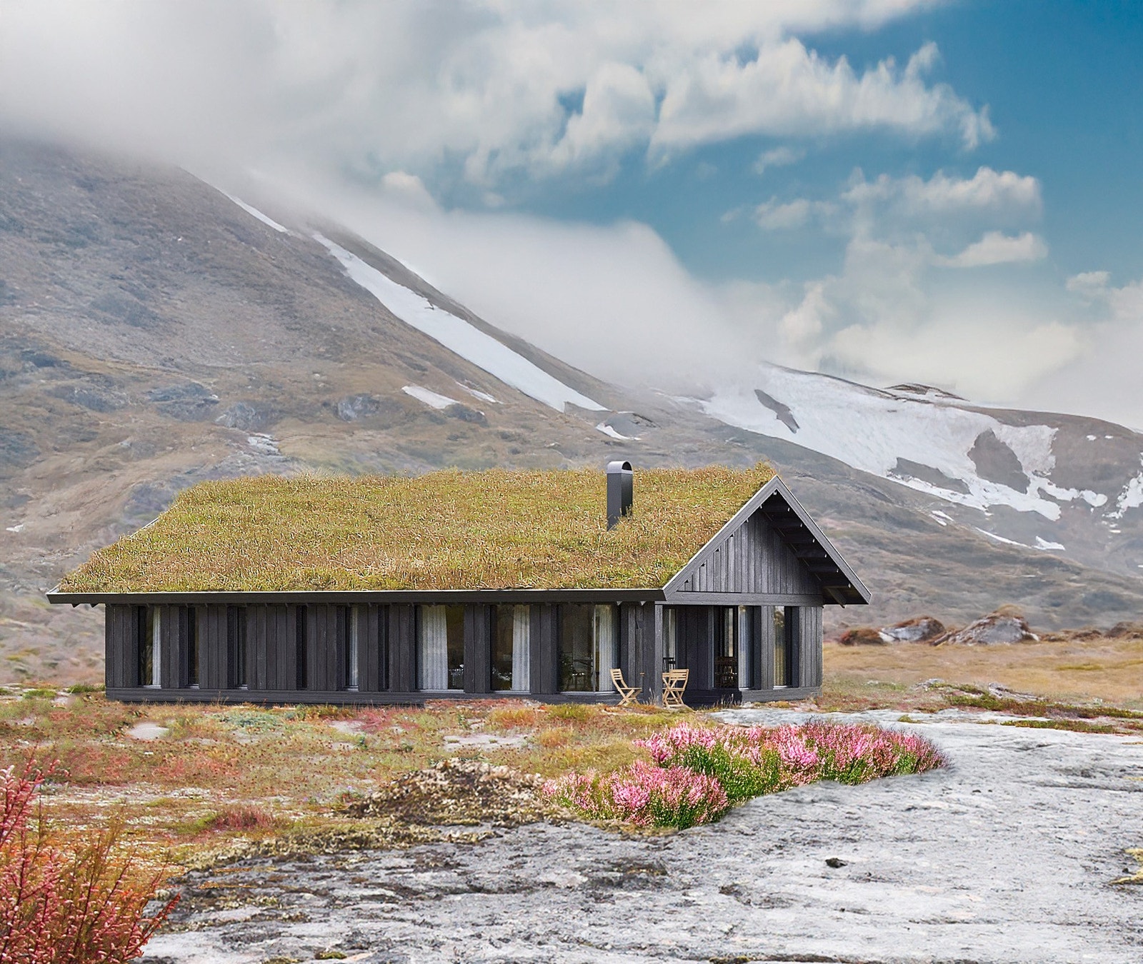 Illustrasjon Vy, arkitektegnet prisvinnende hytte.
I annonsen er det priset en Vy32CT Galleribilde