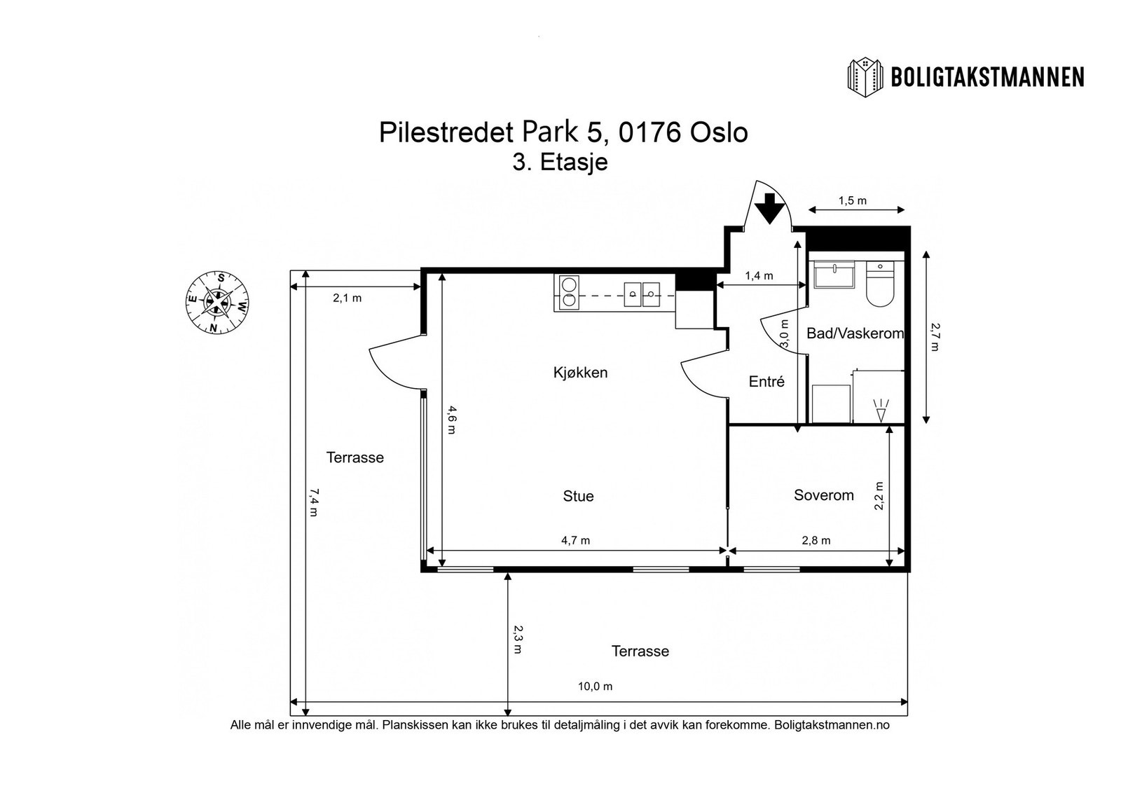 Plantegning. Leiligheten disponerer en kjellerbod på 3 kvm. Galleribilde