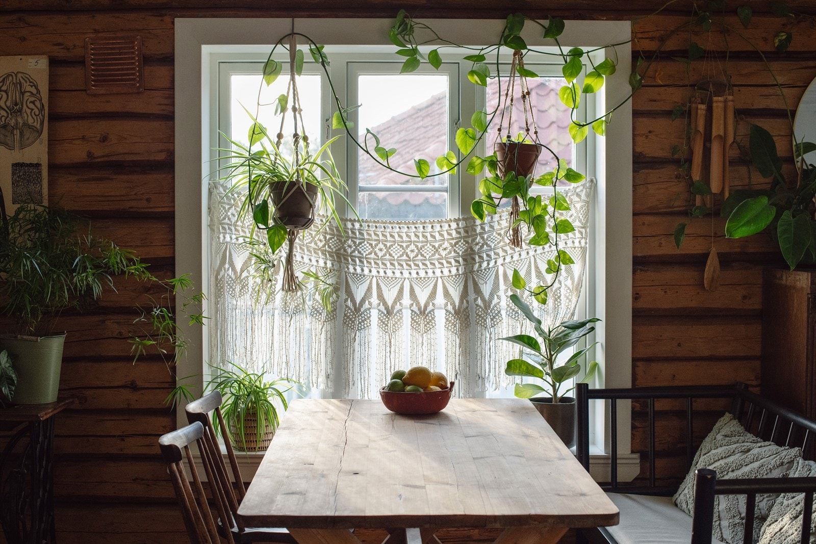 Synlige tømmervegger flere steder i leiligheten. Galleribilde