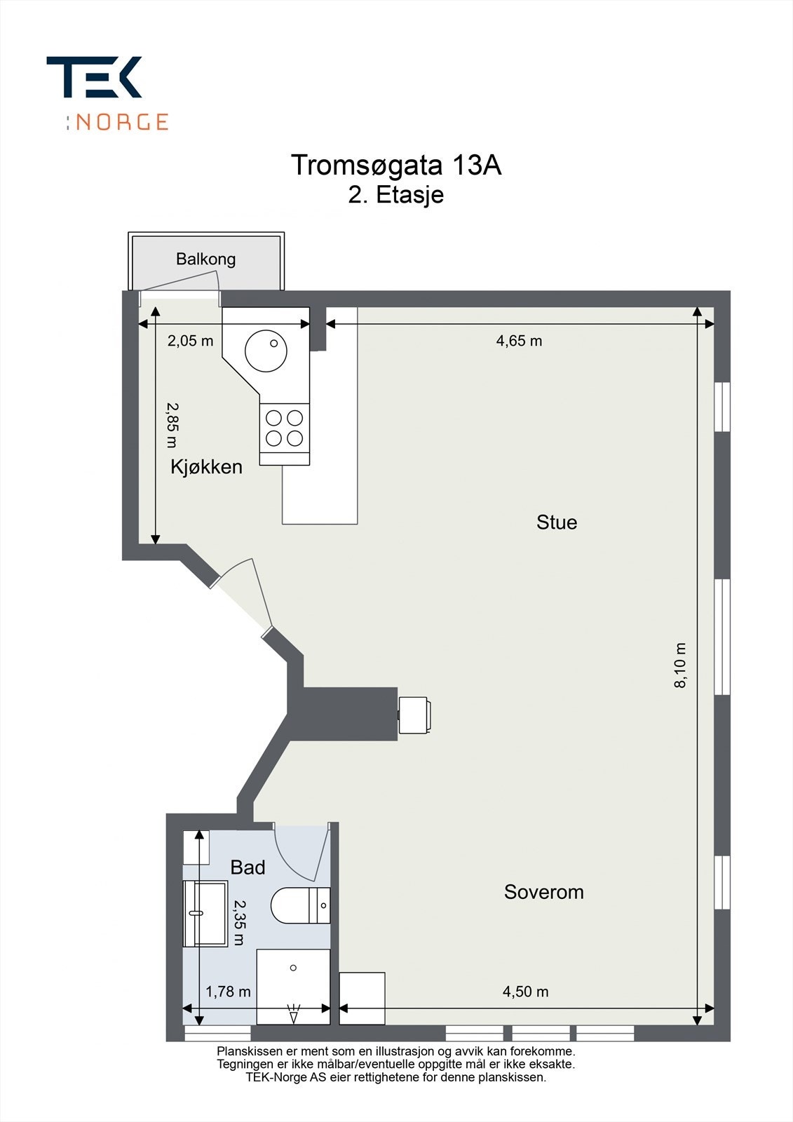 Plantegning Tromsøgata 13A, 2. etasje. Galleribilde