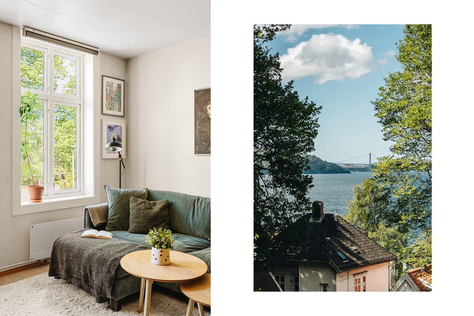 Fra stuevinduet har man en flott utsikt mot sjø og solnedgang. Galleribilde