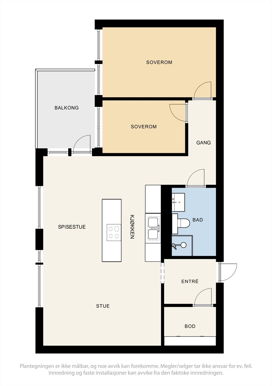 Leiligheten ligger i byggets 2. etasje og har en gjennomtenkt planløsning som gir både god romfølelse og rikelig med naturlig lys. Hvert rom har god størrelse og tydelige soner som gjør innredningen enkel og funksjonell. Galleribilde