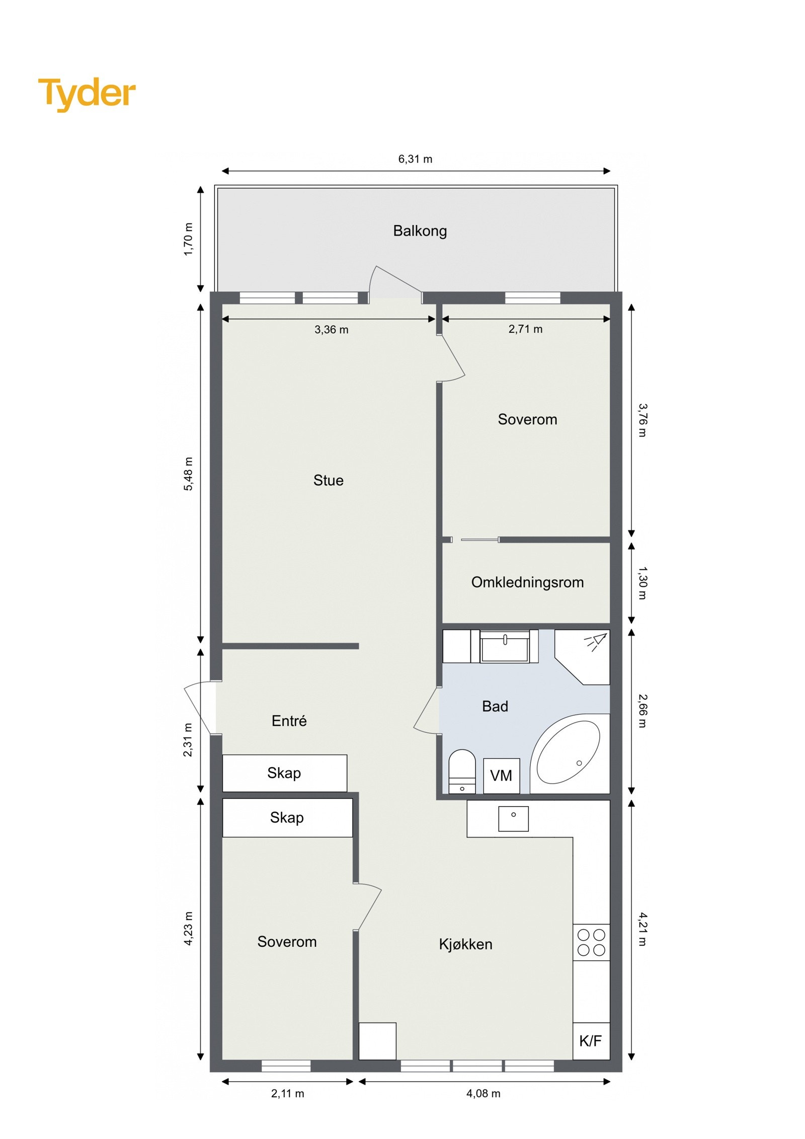 Plantegning - Hovseterveien 100A - 2. etasje Galleribilde