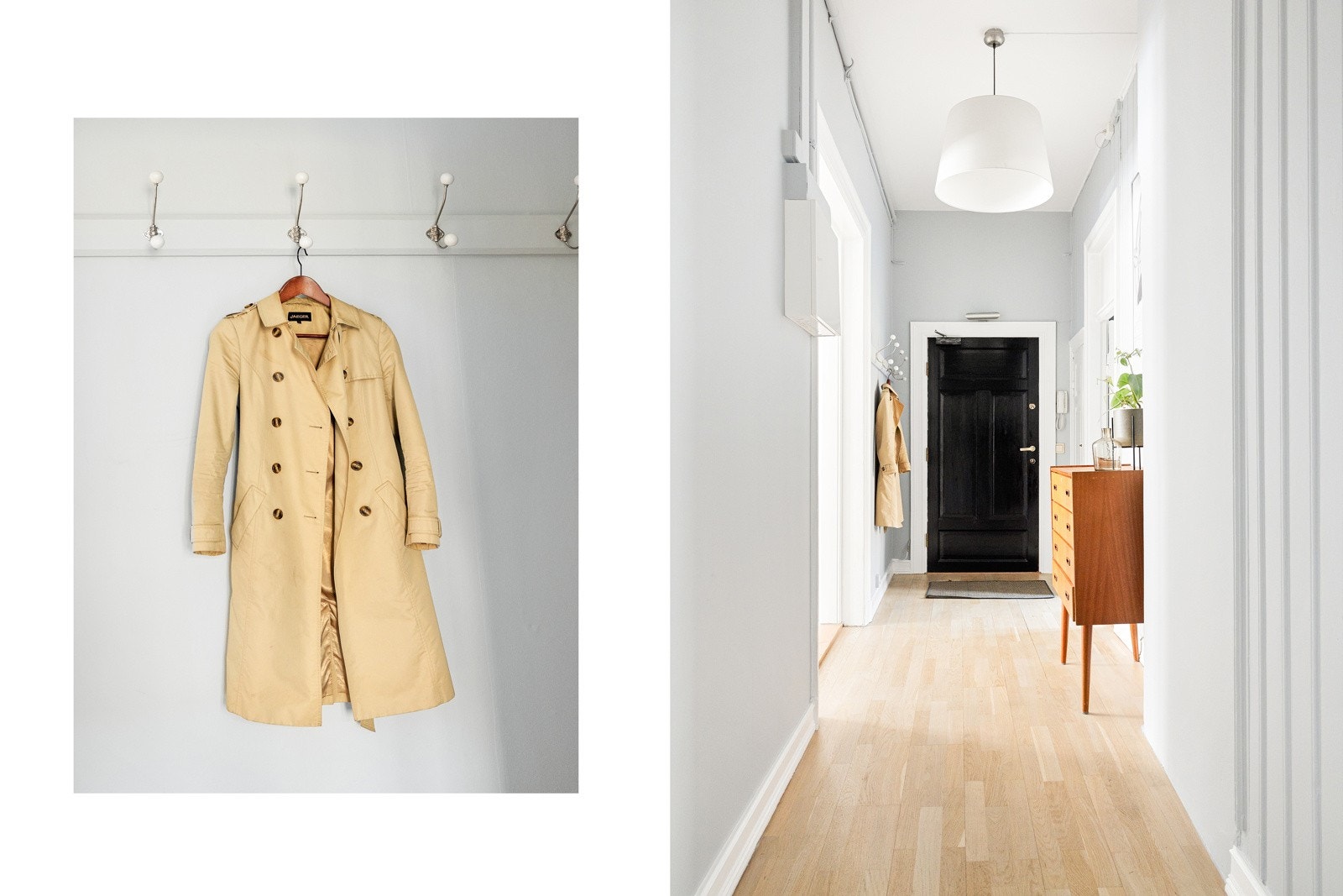 Hyggelig inngangsparti som gir et godt inntrykk av hva boligen har å by på. Klær og diverse kan enkelt henges på knagger, og om ønsket plass for ytterligere garderobe. Galleribilde