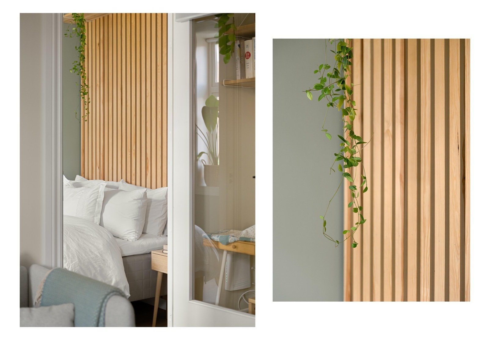 Fra stuen går vi videre inn på soverommet. Døren med glassfelt slipper det fine dagslyset inn i begge rom. Galleribilde