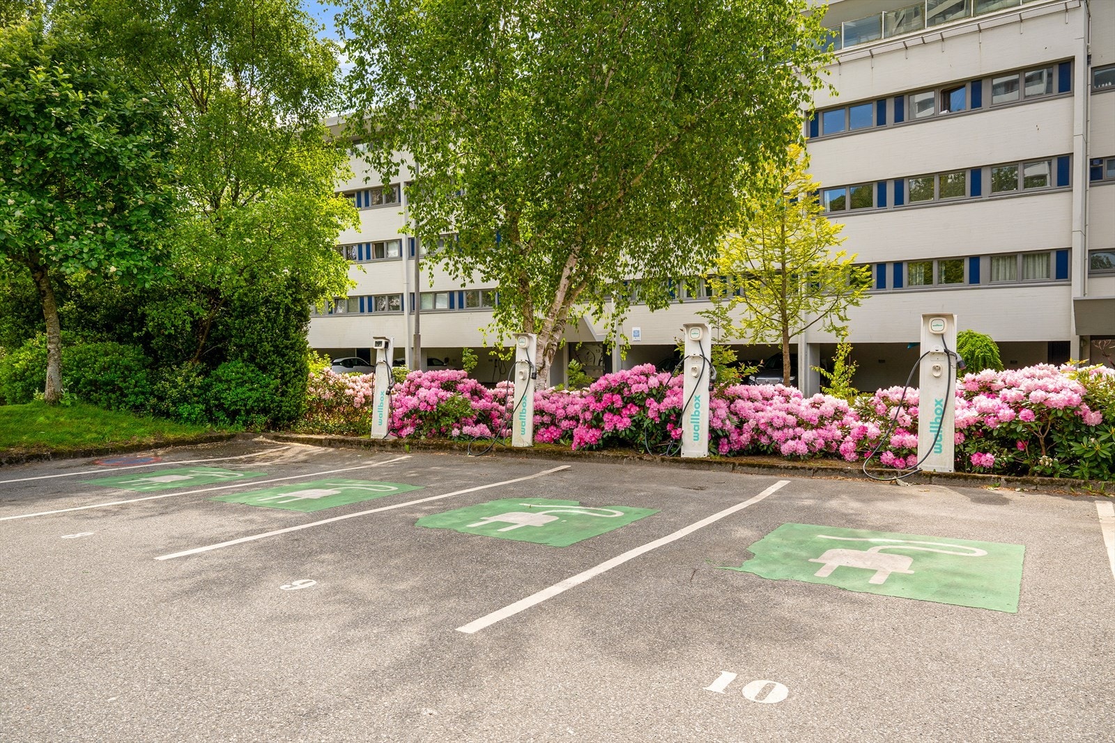 Borettslaget har flere p-plasser med ferdig installert elbillader som kan benyttes. Galleribilde