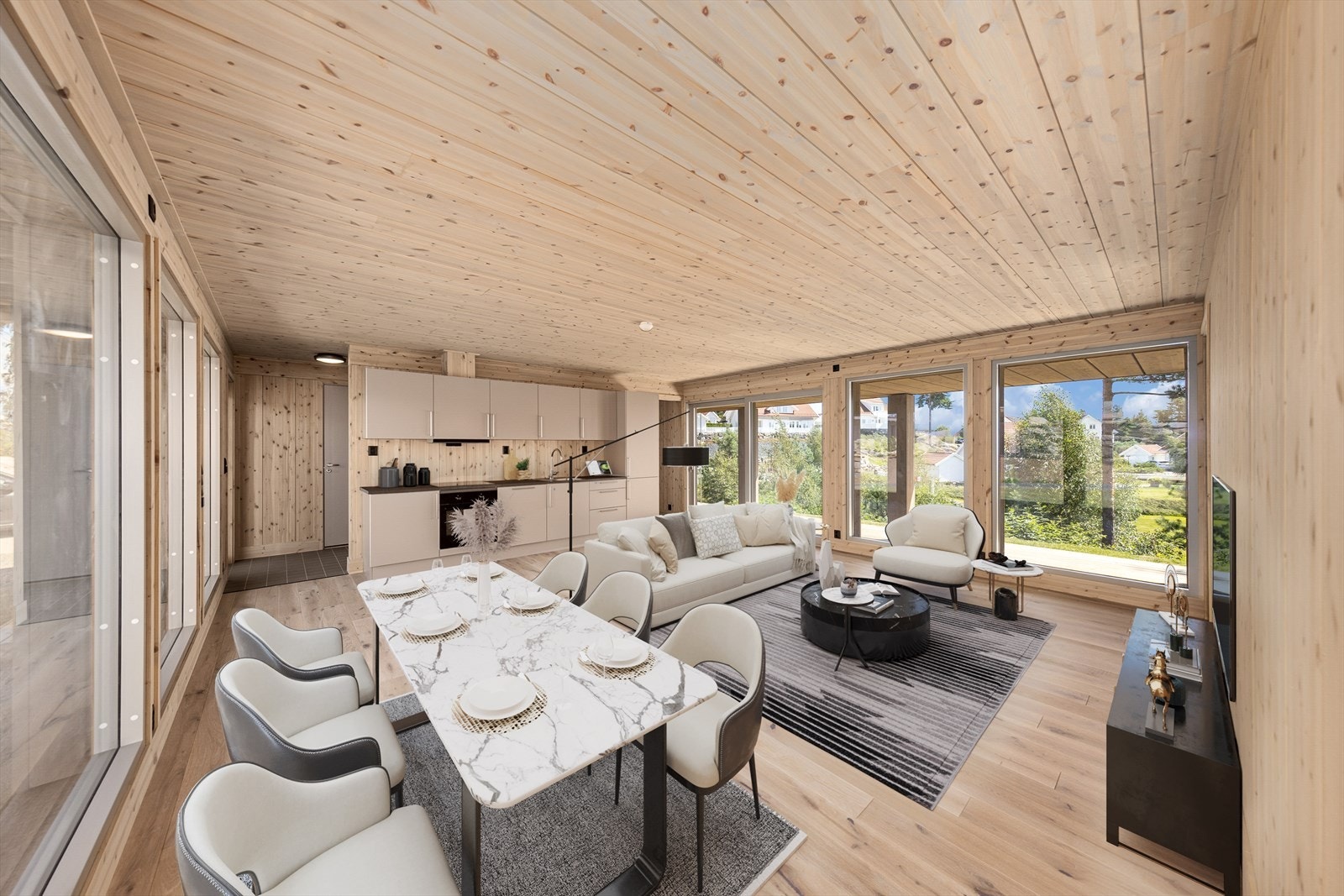 Hytta inneholder: Gang, stue/spisestue/kjøkken, bad/wc, bod og 3 soverom. (Bildet inneholder digital styling) Galleribilde