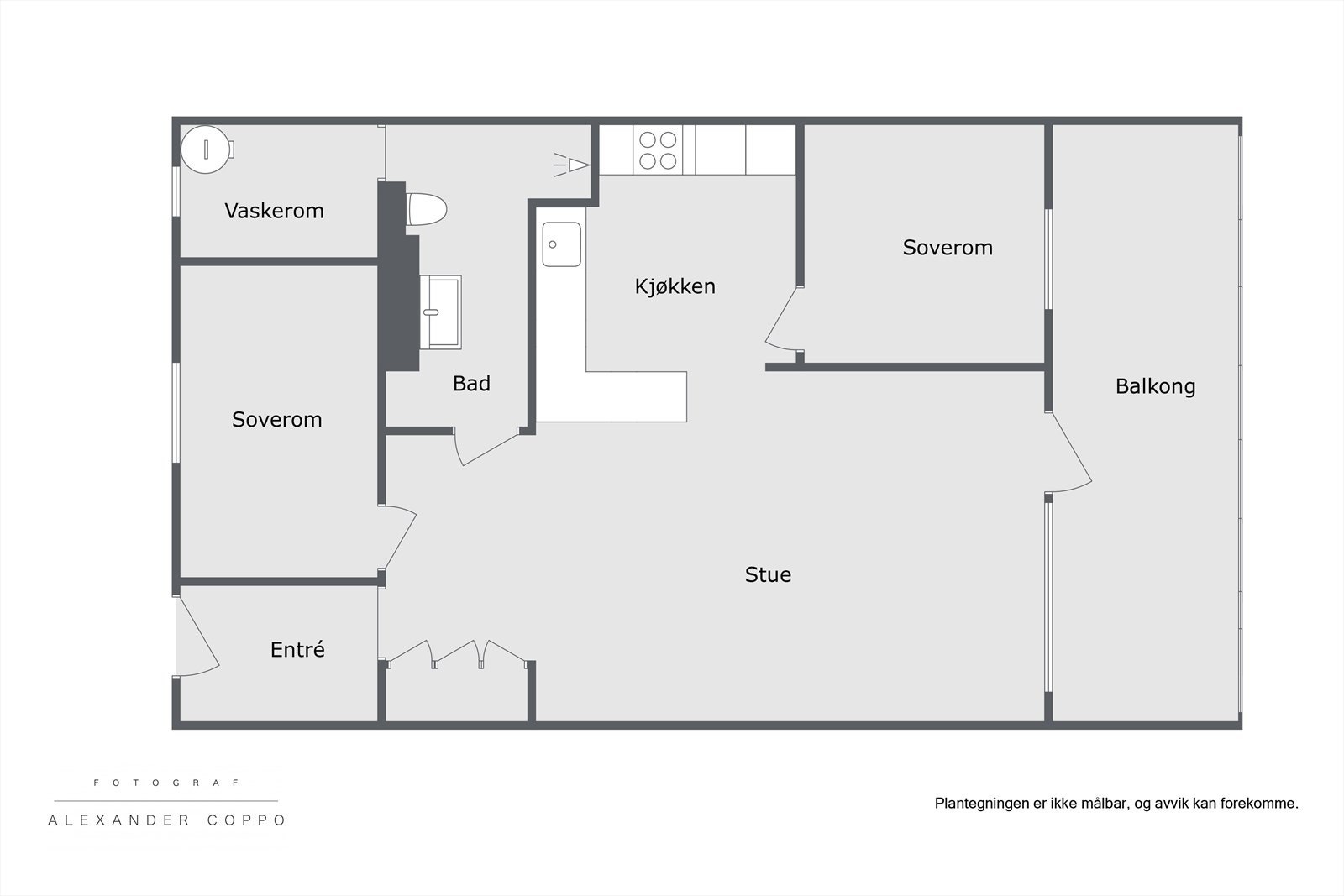 Plantegning. Leiligheten ligger i 12.etasje. Det er heis i bygget. Galleribilde