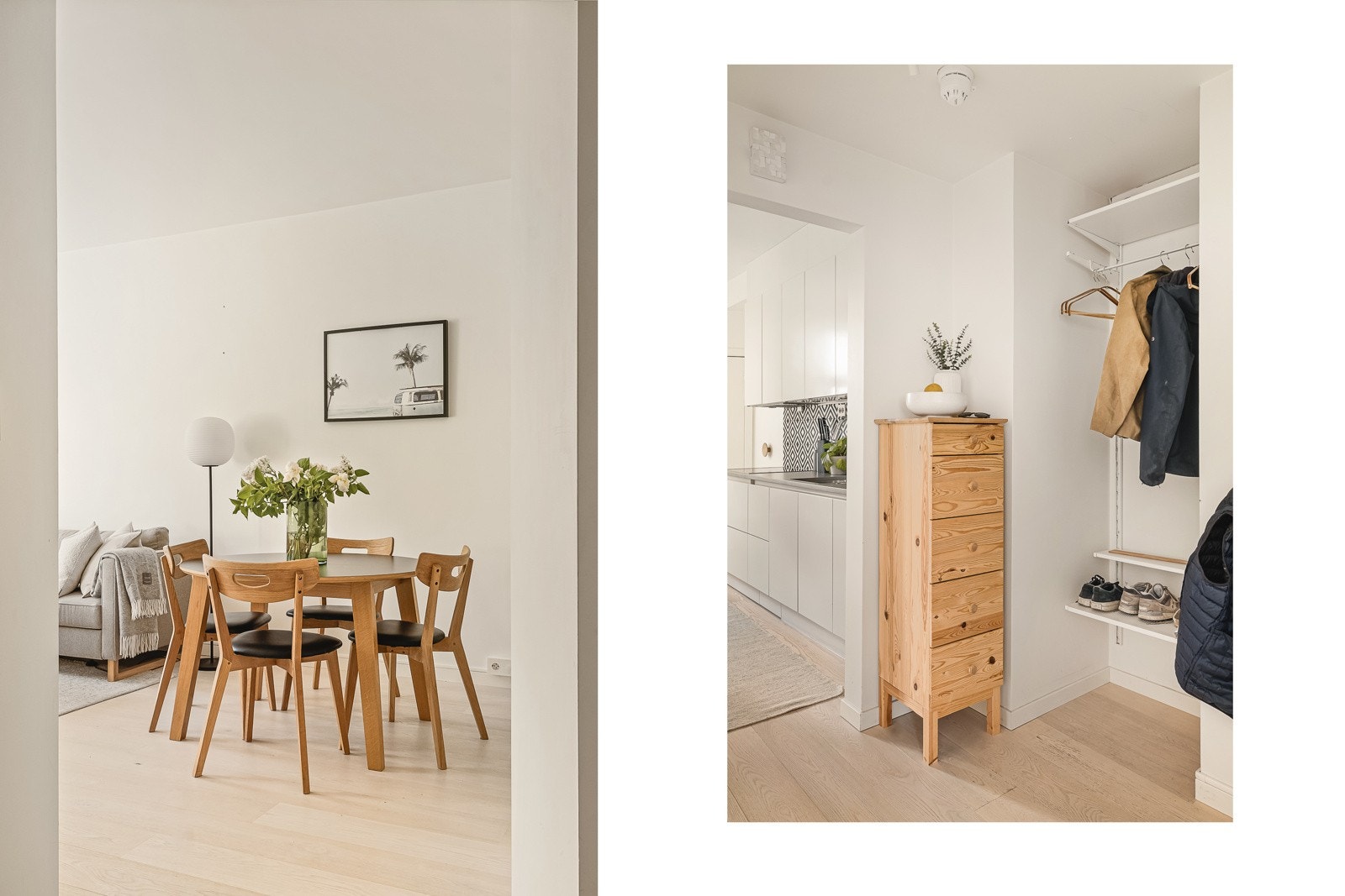 Naturlig adskillelse av stue og kjøkken holder den sosiale utformingen. Galleribilde