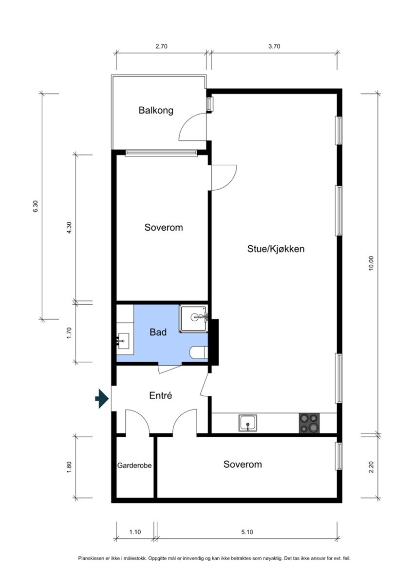 Plantegning med mål. Galleribilde
