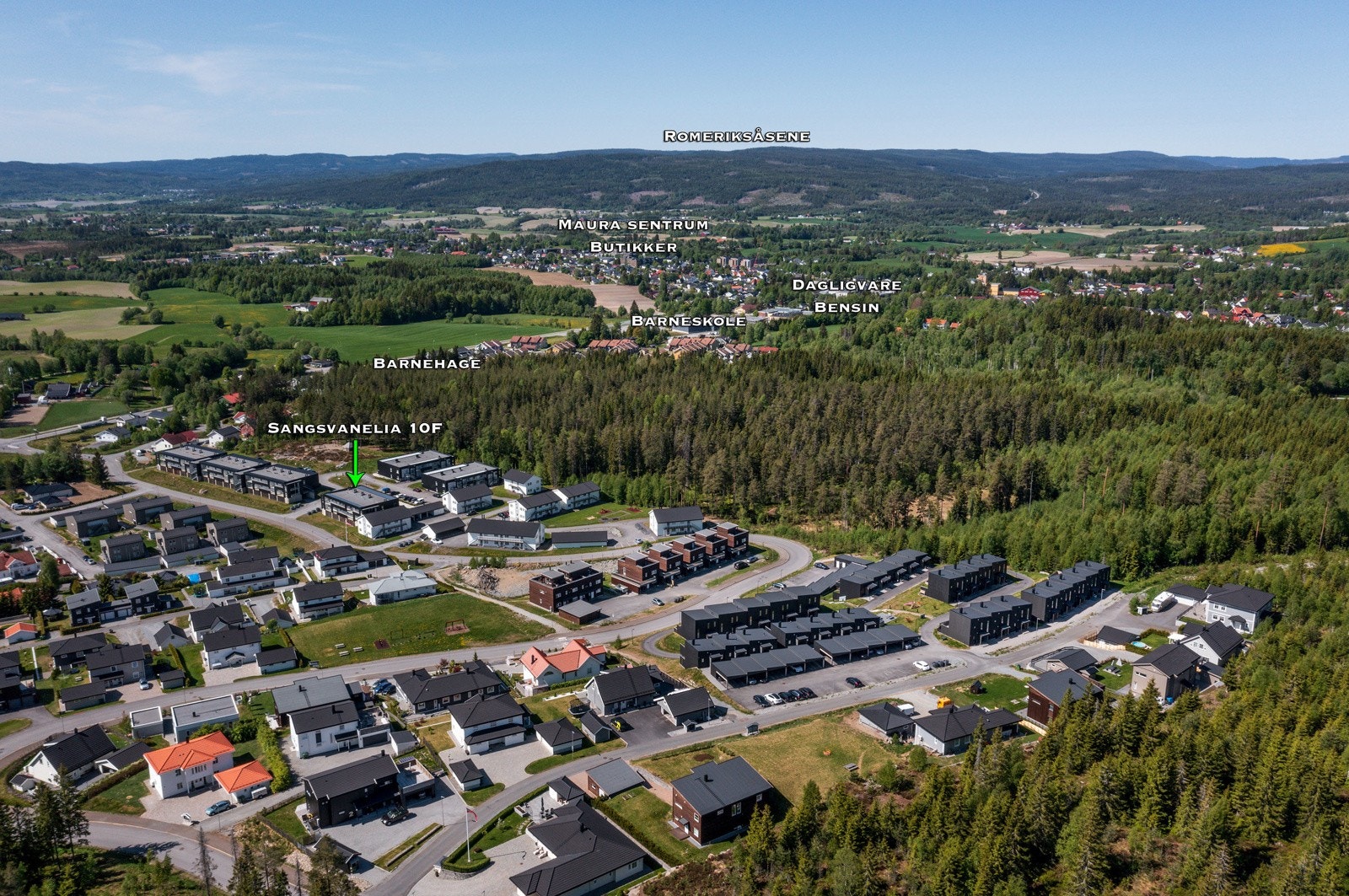 Dronebilde over nærområdet. Galleribilde