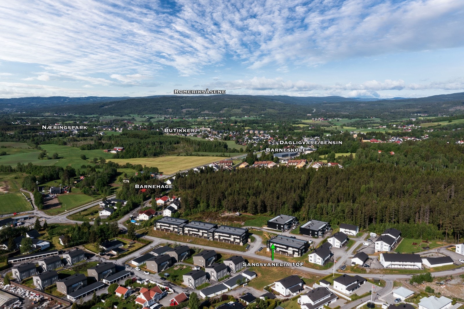 Dronebilde over nærområdet. Galleribilde