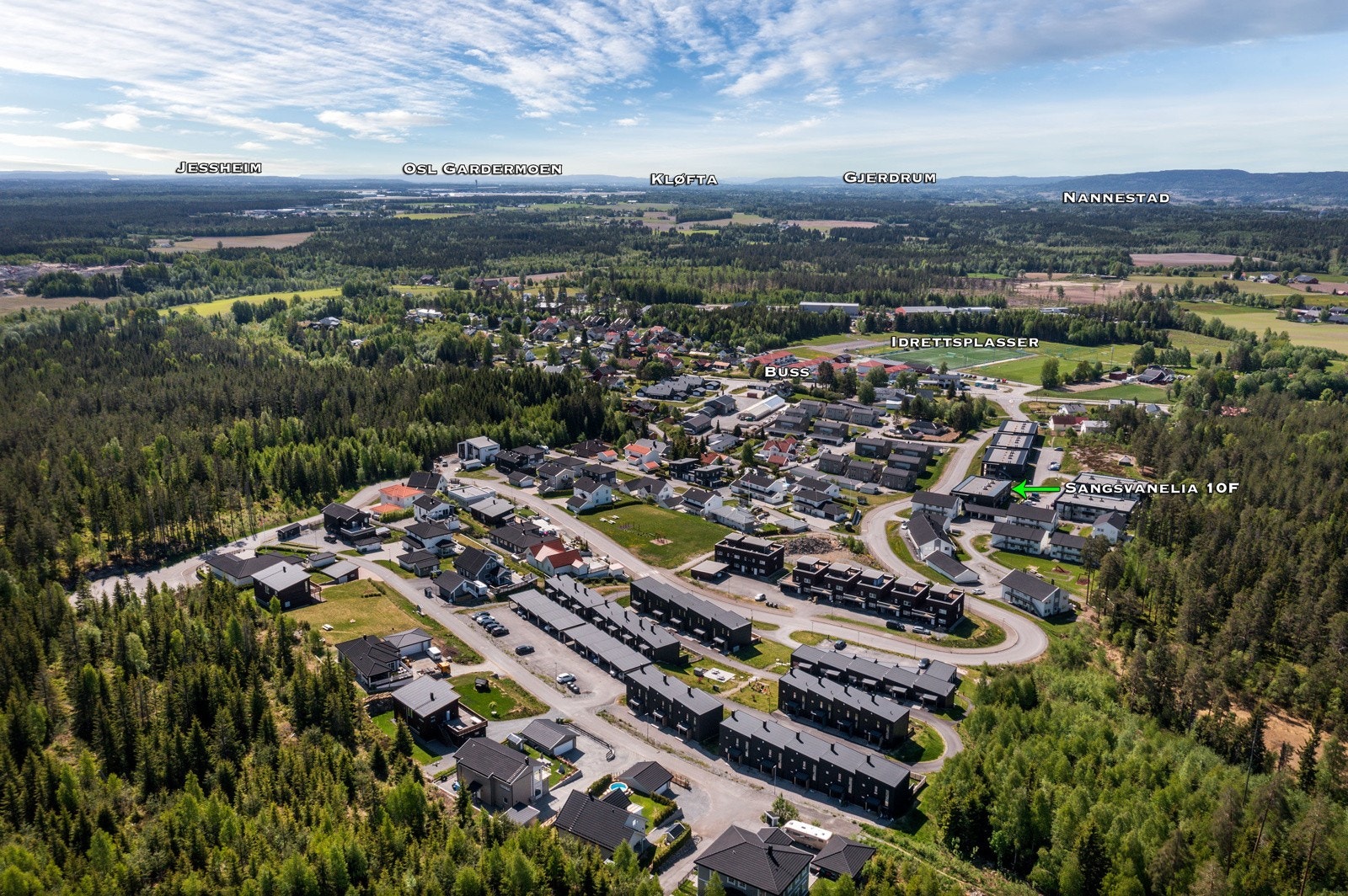 Dronebilde over nærområdet. Galleribilde
