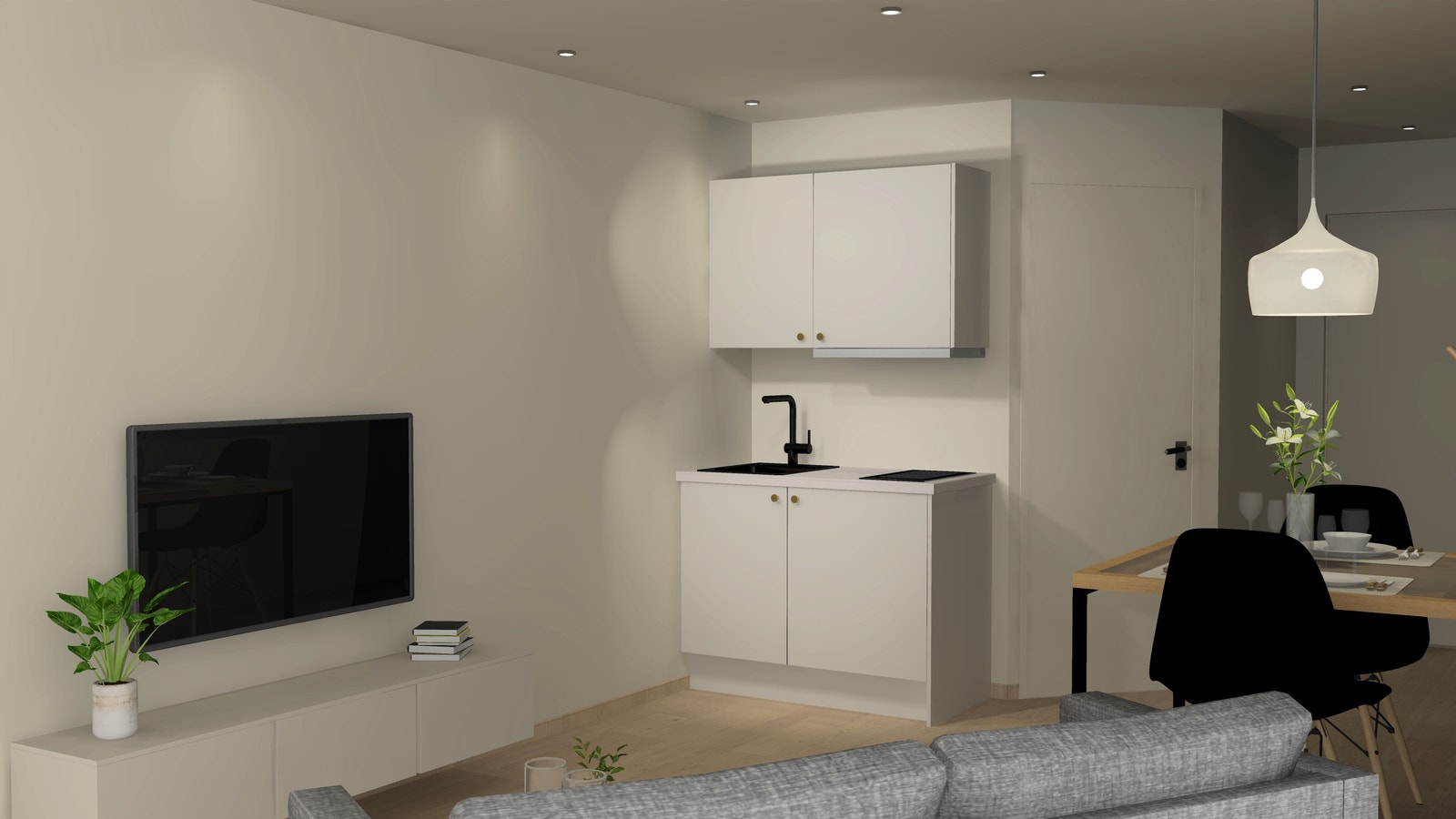 Kjøkken med vask, platetopp og kjøleskap. Det monteres vifte over kjøkkenet. Mulighet for å bygge større kjøkken. Galleribilde