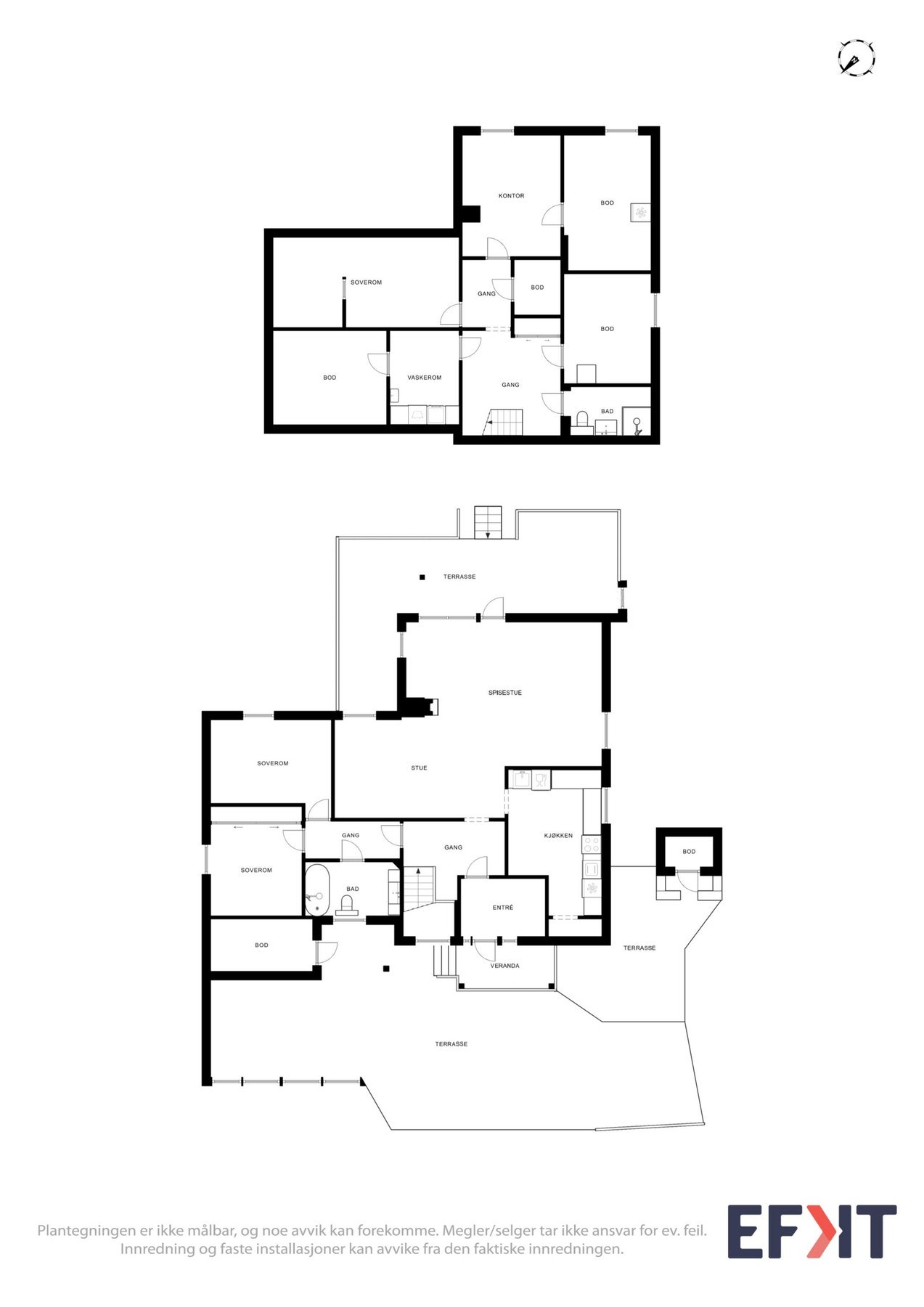 Plantegninger for kjeller og 1. etasje. Galleribilde