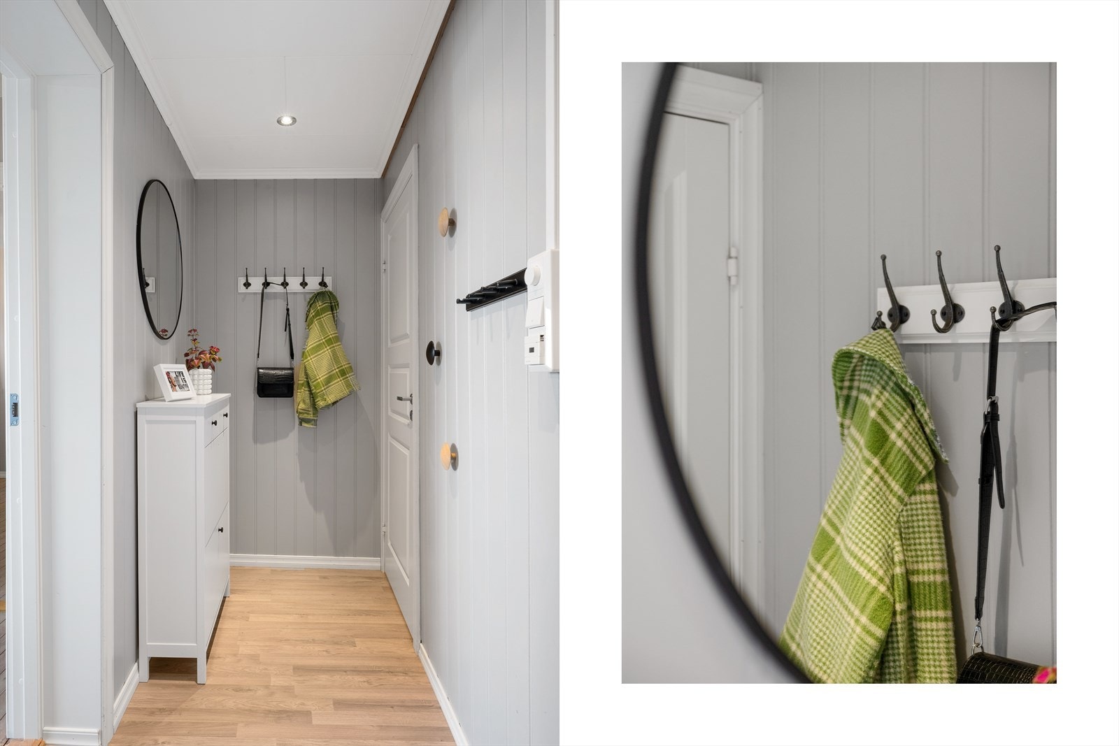 Velkommen inn! Det første som møter deg er en innbydende entre, med god plass til å henge fra seg yttertøy. Galleribilde