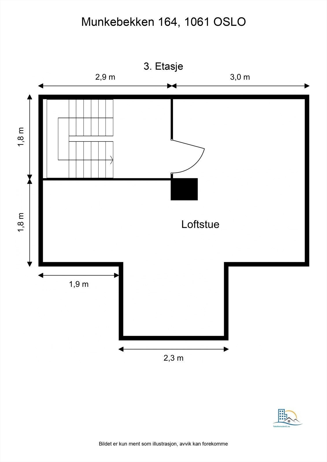 Plantegning - 3. Etasje. Bestående av en stor loftstue. Galleribilde