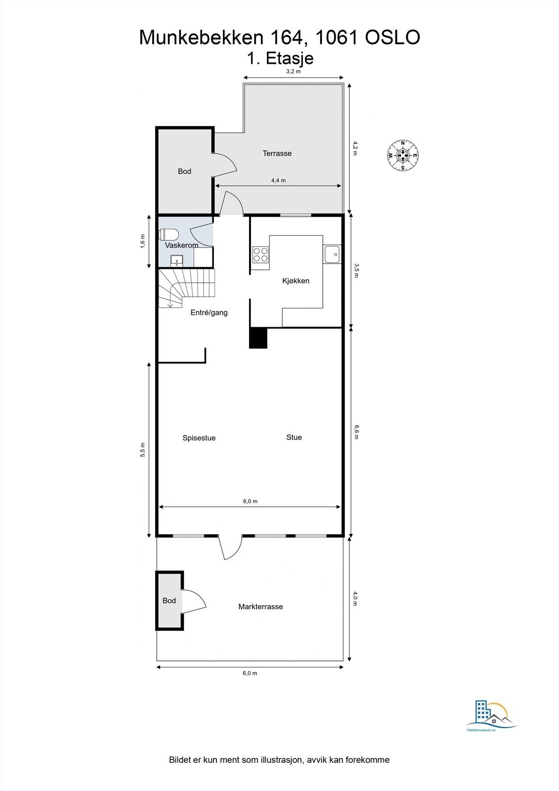 Plantegning- 1. Etasje. Bestående av stue, kjøkken og vaskerom. Galleribilde