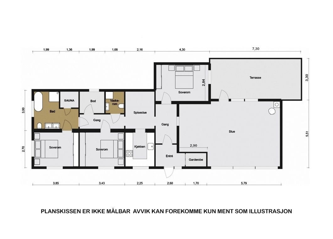 Boligen er praktisk med god planløsning på ett plan. Den har egen inngang, adskilt fra naboen. Galleribilde