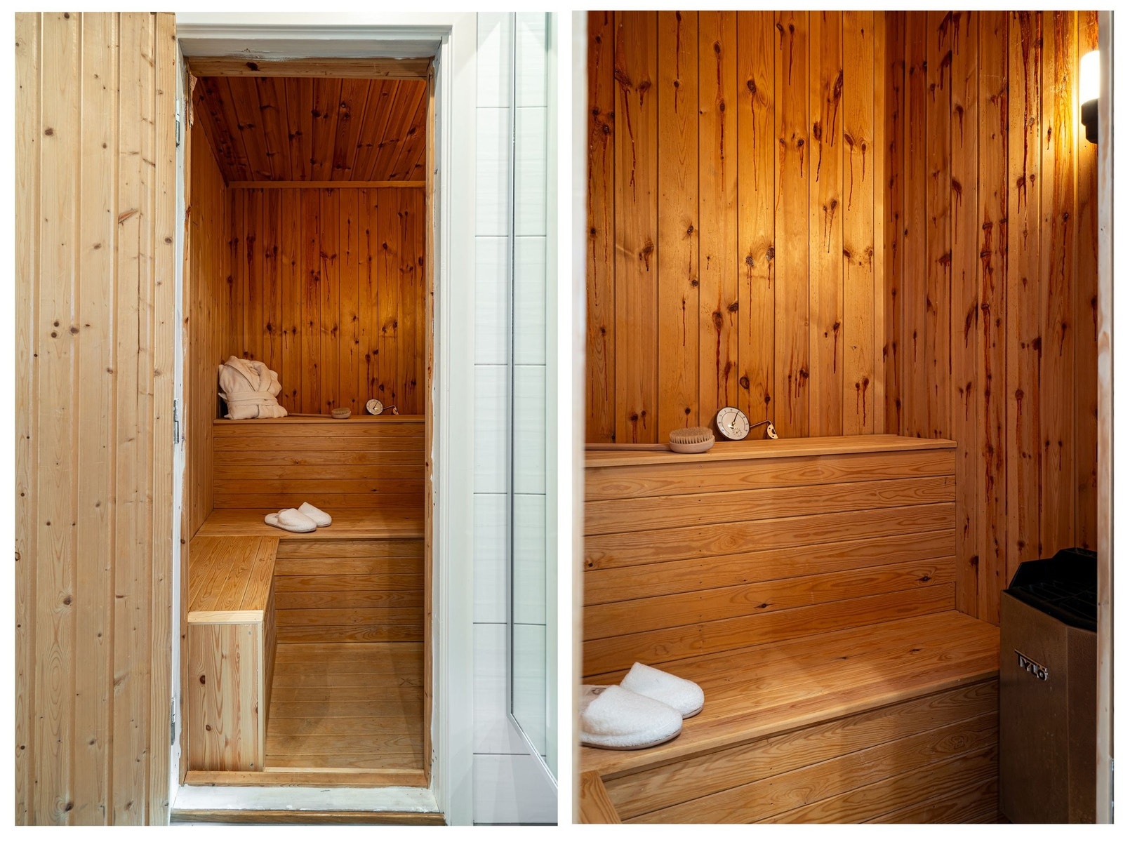 Fra badet er det også direkte adkomst til sauna, så her ligger alt til rette for ekstra velvære og egenpleie. Et varmt sted som lukter godt for å slappe av, spesielt på de kalde dagene. Galleribilde