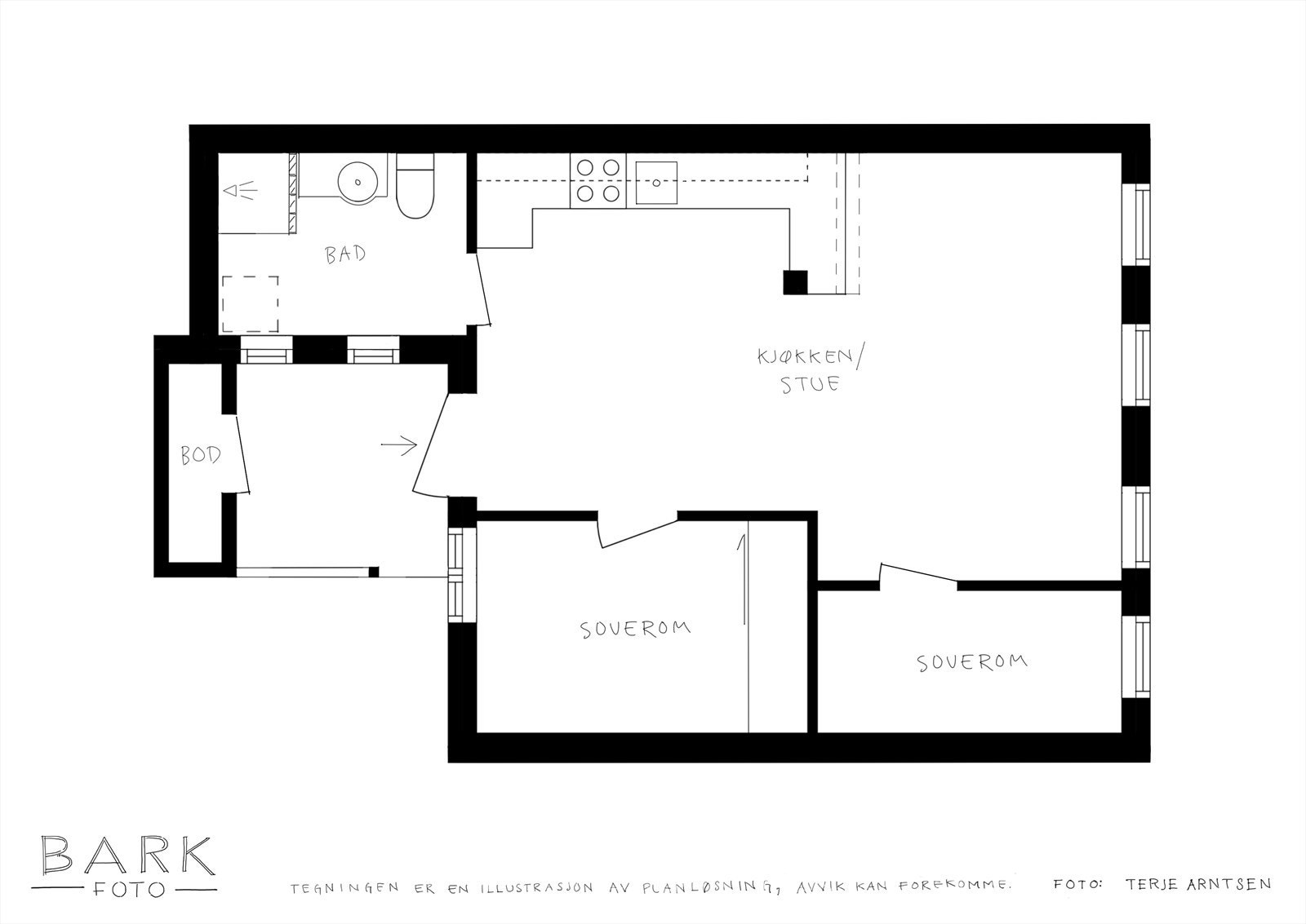 Leiligheten har meget funksjonell planløsning. Det er ytterligere en bod i underetasje (ved inngangsdør). Galleribilde