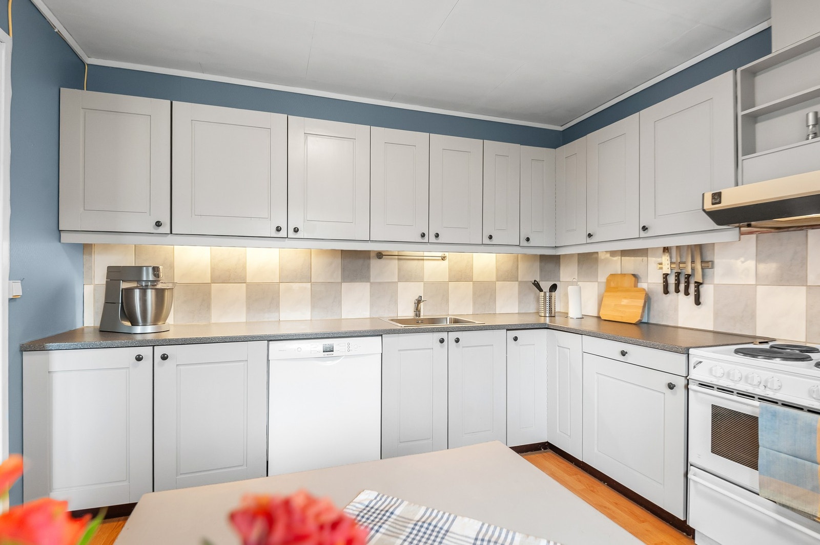 Innredning med mekanisk avtrekksvifte over stekesonen. Galleribilde