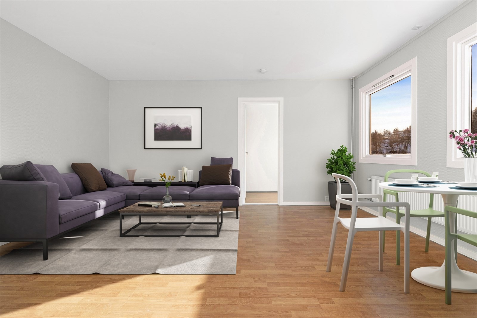 Stuen er meget romslig med gode møbleringsmuligheter - Digitalt stylet Galleribilde