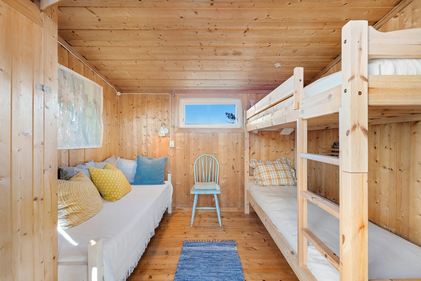 Dette rommet i tilbygget benyttes som soverom, dokumentasjon på offentlig godkjenning av rommet foreligger imidlertid ikke. Galleribilde