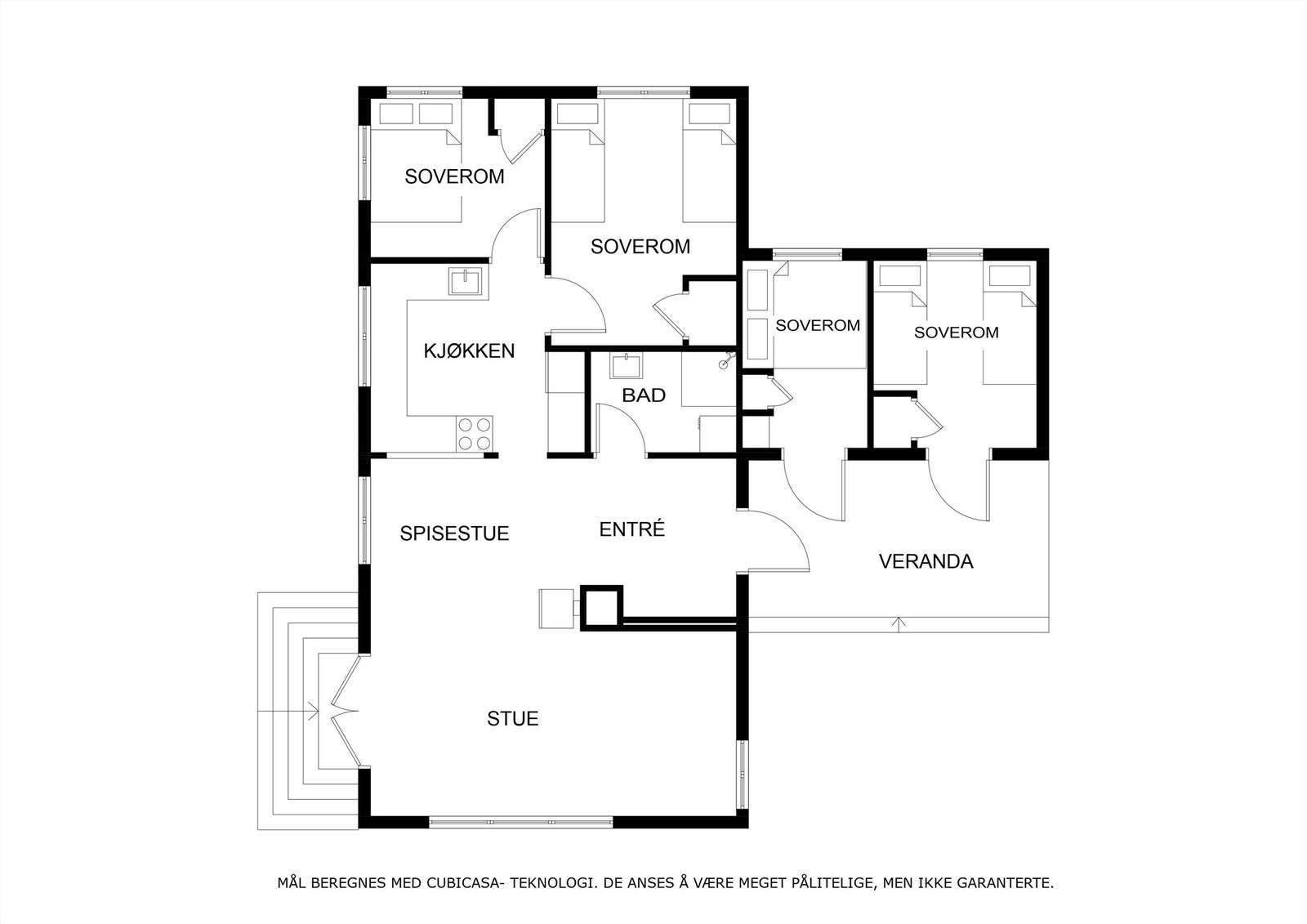 Hytta har i dag to godkjente soverom, begge i fløyen. Kjøkkenet var opprinnelig også et soverom. Galleribilde