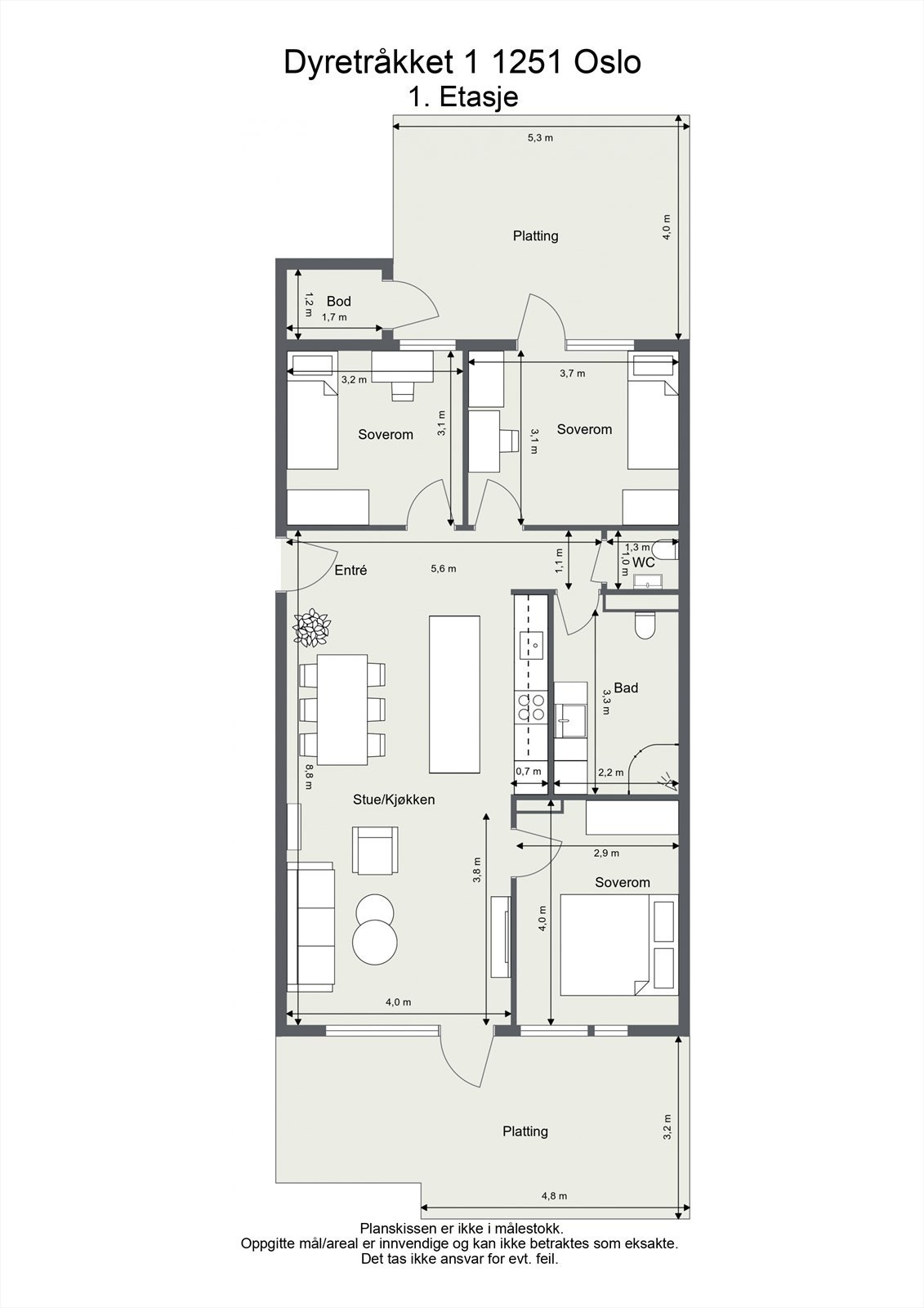 Plantegning for orientering- Legg merke til den gode planløsningen . Du har tilgang til leiligheten både fra terrassen og felles inngang til bygget for å komme inn til leiligheten. Galleribilde