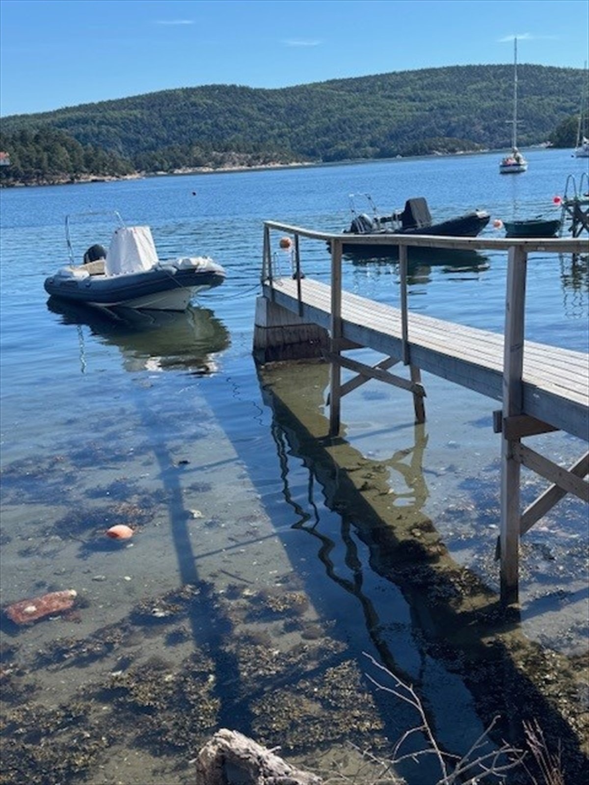 Brygge som eier har oppført og bruker- Ingen dokumentert eller offentlig godkjent brygge - Tinglyst båtfeste i opprinnelig skjøte Galleribilde